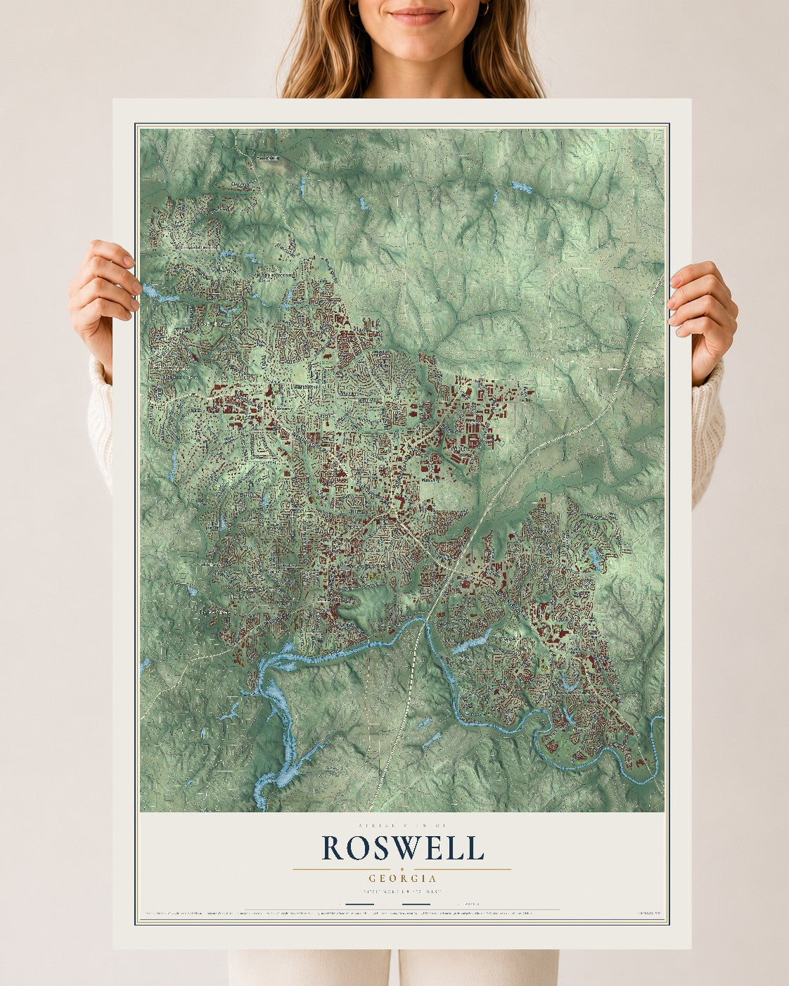 Roswell, Georgia map print, 24" x 36" Archival Matte Print mockup