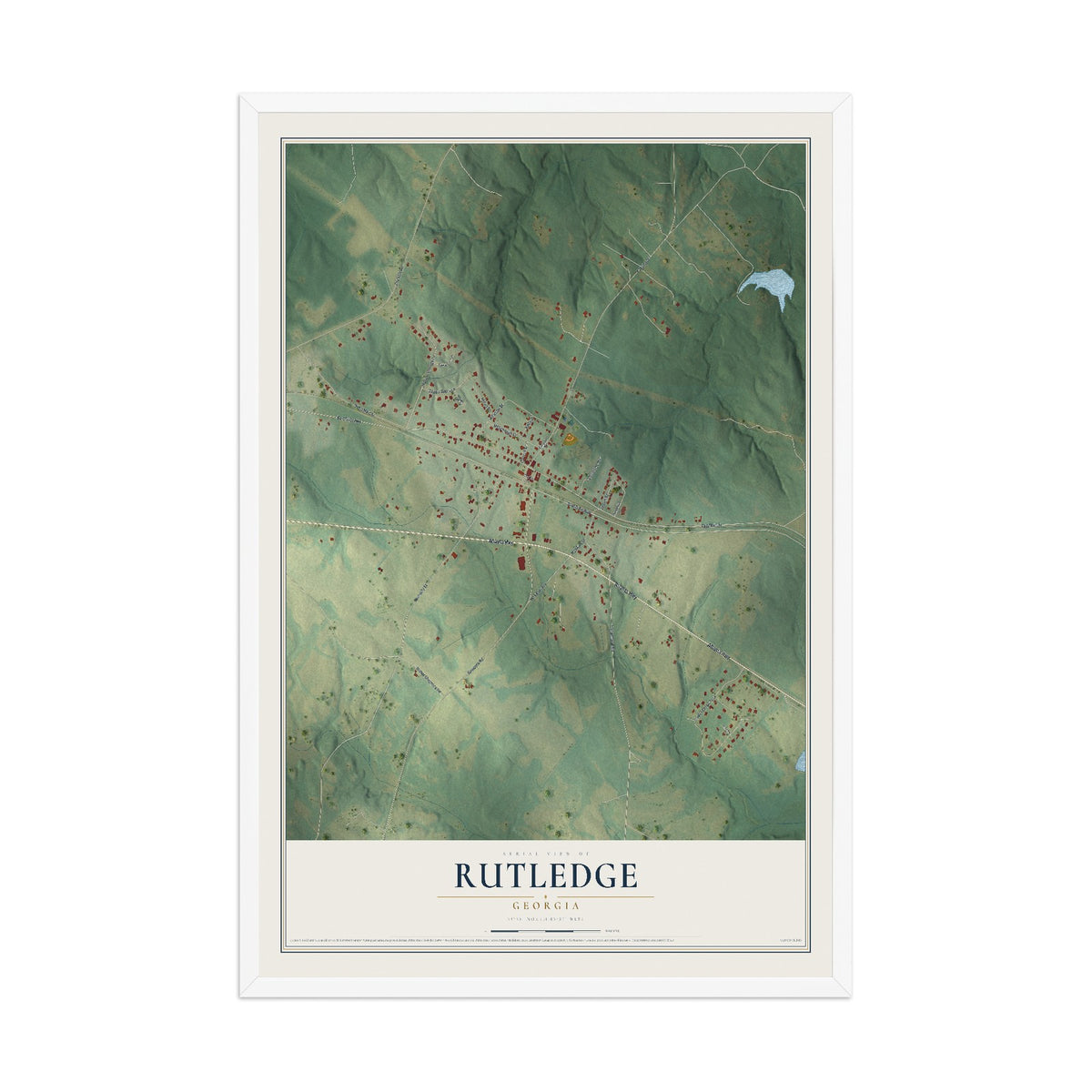 Rutledge, Georgia map print, 12" x 18" W/ White Ayous Wood Frame mockup