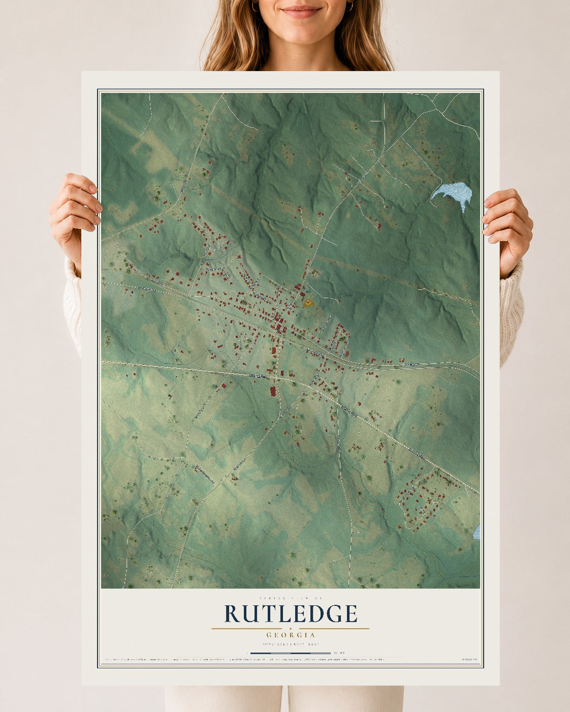 Rutledge, Georgia map print, 24" x 36" Archival Matte Print mockup