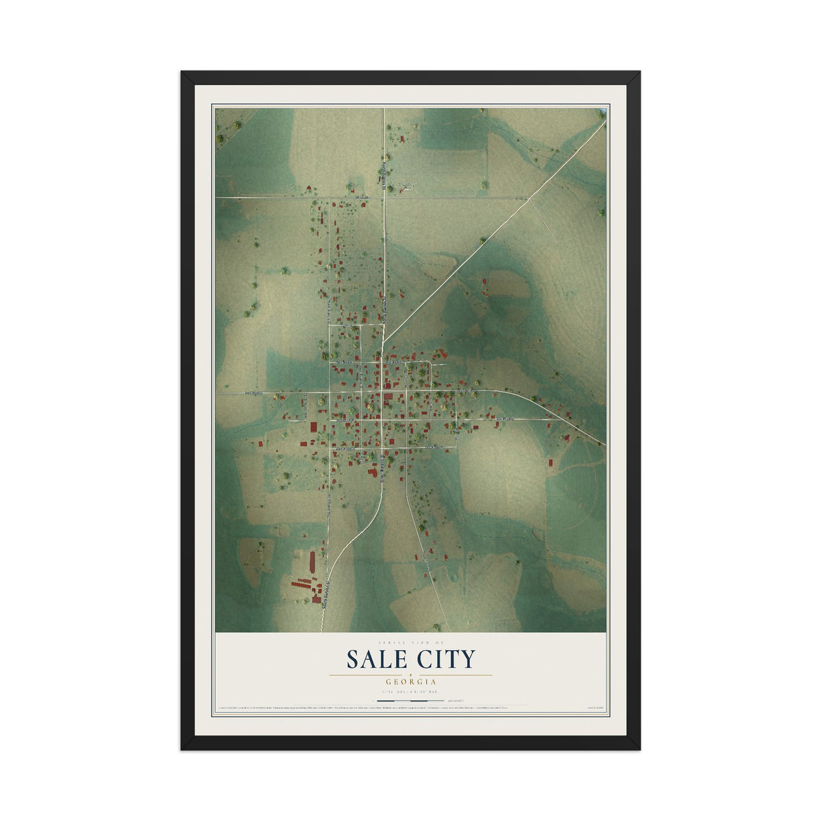 Sale City, Georgia map print, 12" x 18" W/ Black Ayous Wood Frame mockup
