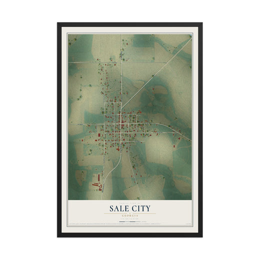 Map of Sale City, Georgia, 12 x 18 inch print in a black wood frame
