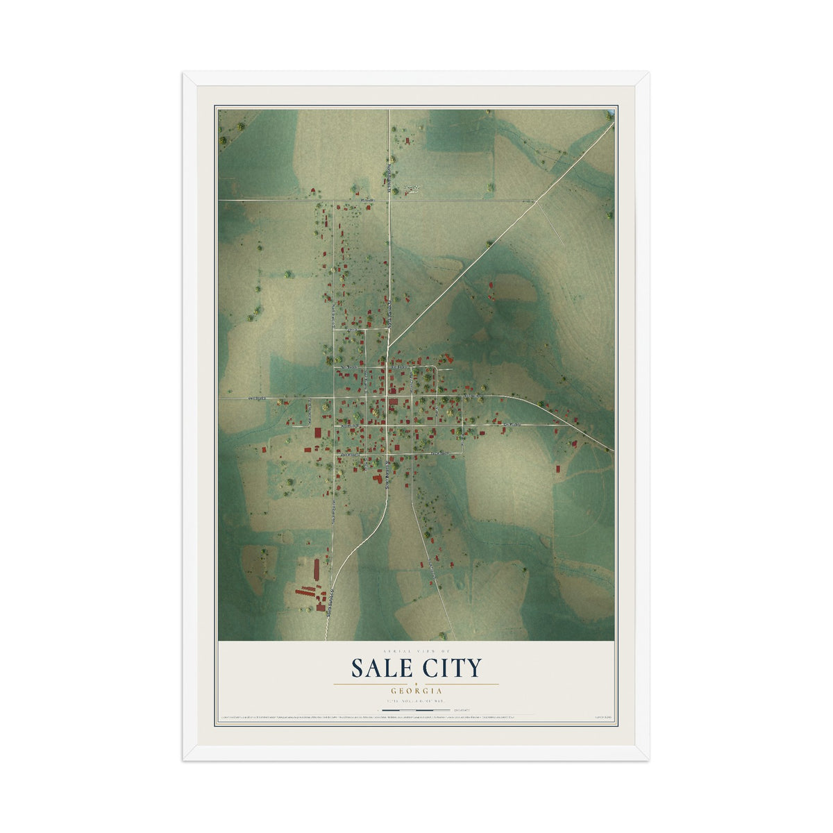 Sale City, Georgia map print, 12" x 18" W/ White Ayous Wood Frame mockup
