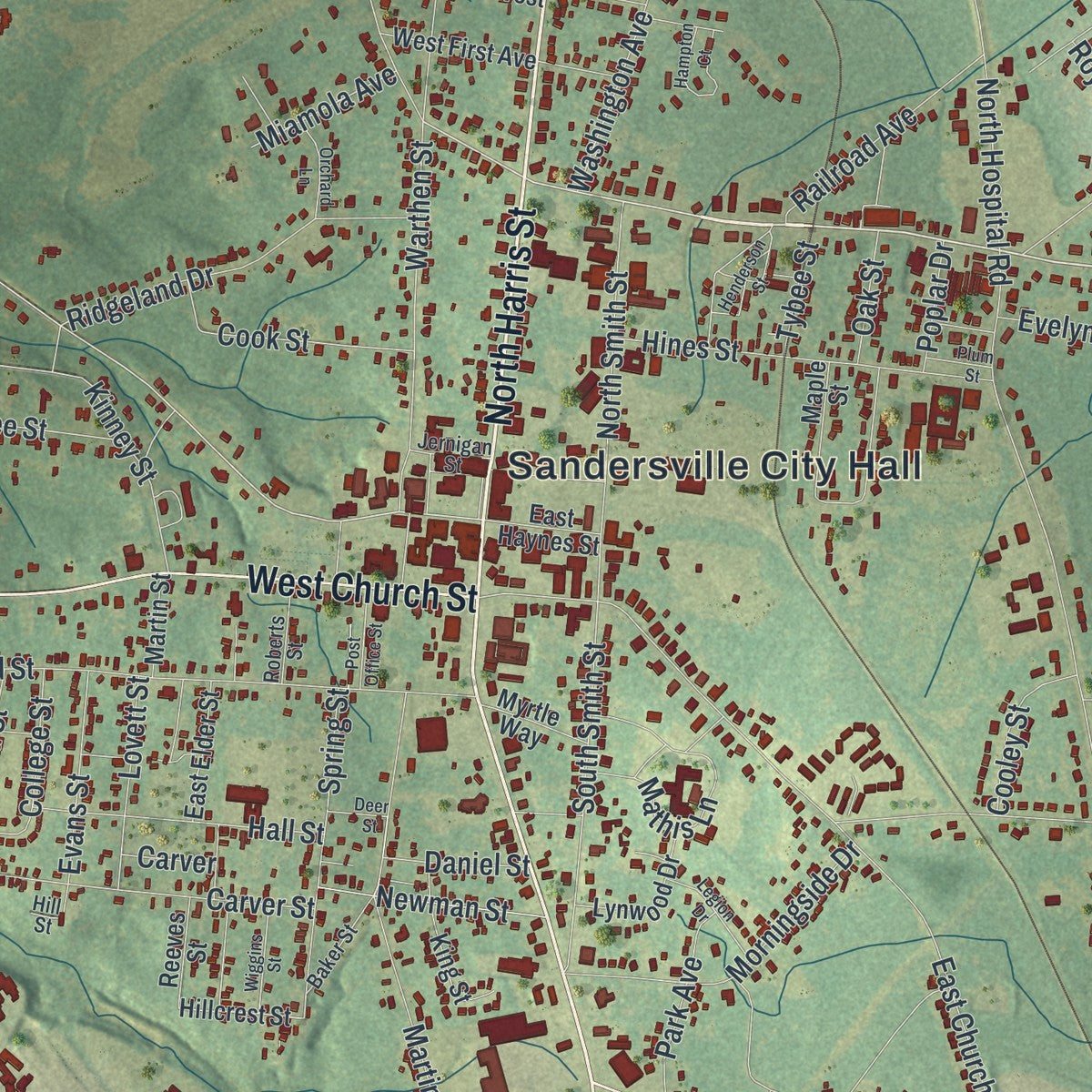 Close-up 1 of the Sandersville, Georgia map artwork
