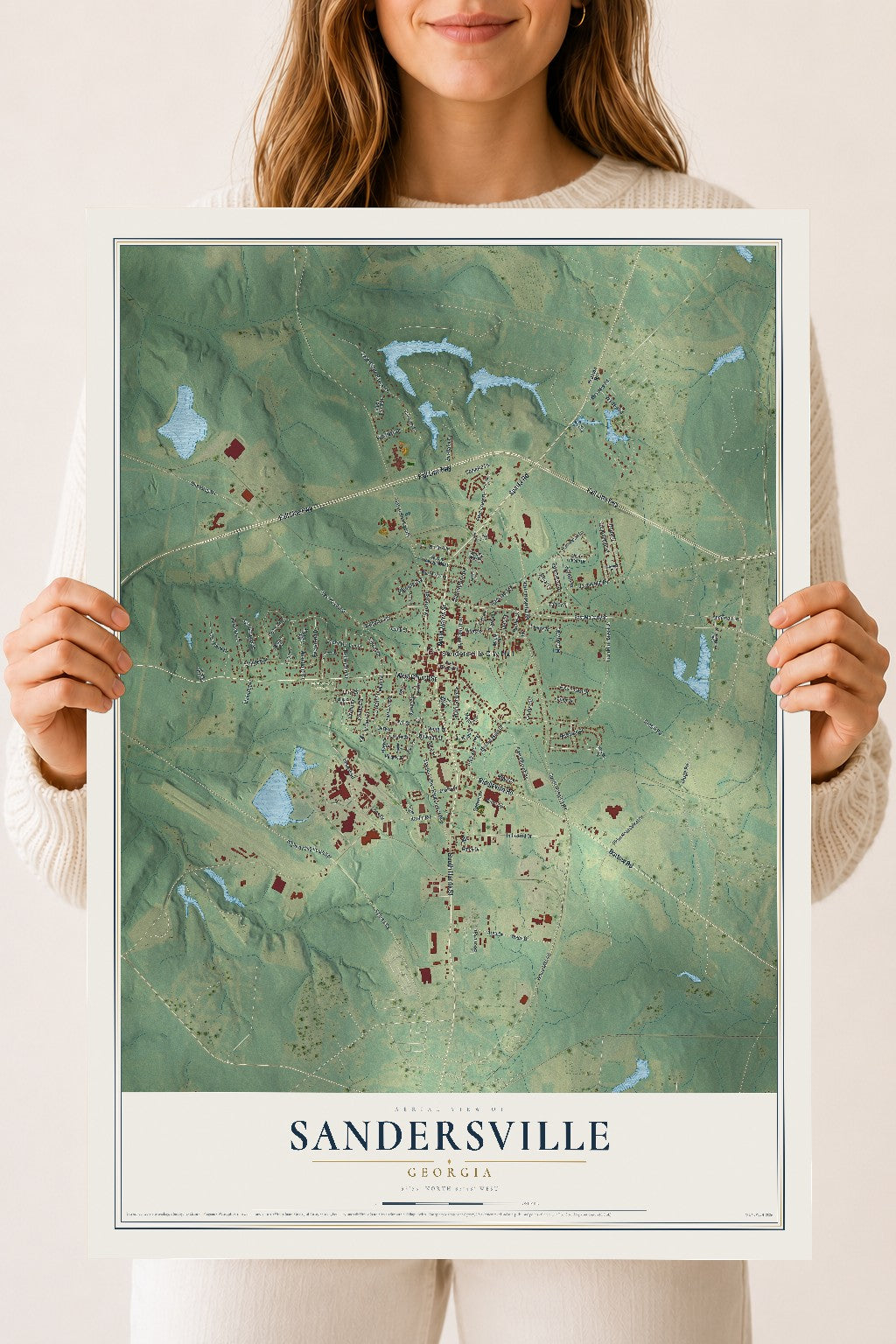 Sandersville, Georgia map print, 18" x 24" Archival Matte Print mockup