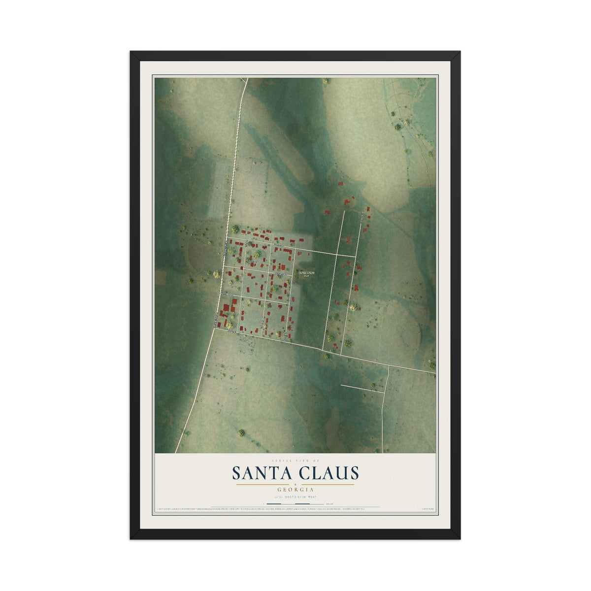 Santa Claus, Georgia map print, 12" x 18" W/ Black Ayous Wood Frame mockup