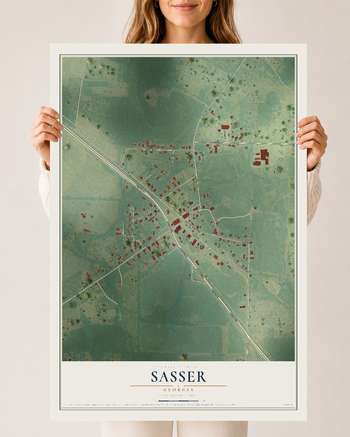 Sasser, Georgia map print, 24" x 36" Archival Matte Print mockup
