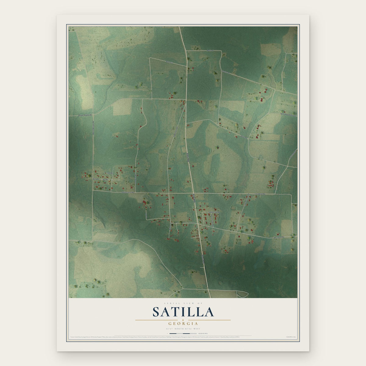 Satilla, Georgia map print, the full design