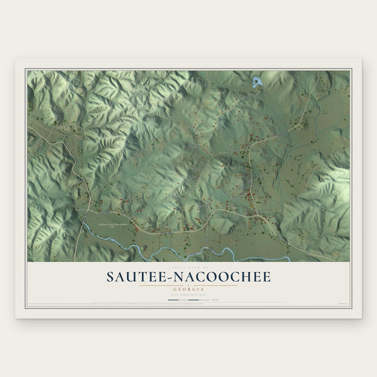 Sautee-Nacoochee, Georgia map print, the full design