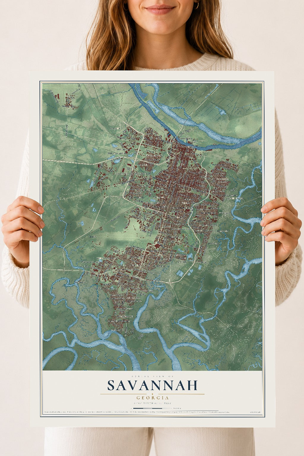 Map of Savannah, Georgia, 18 x 24 inch unframed archival matte print