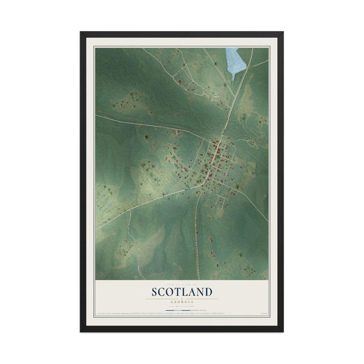 Scotland, Georgia map print, 12" x 18" W/ Black Ayous Wood Frame mockup
