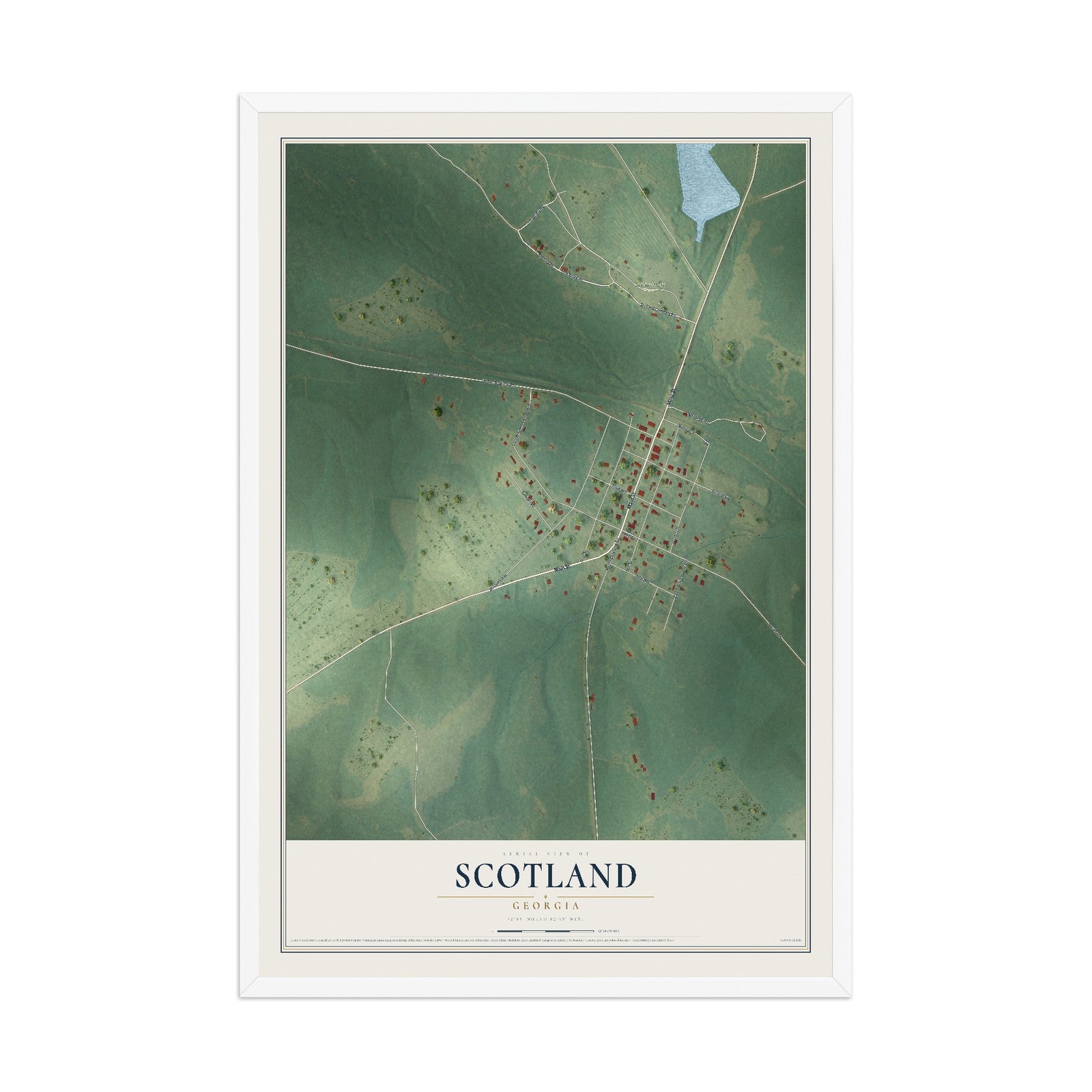 Scotland, Georgia map print, 12" x 18" W/ White Ayous Wood Frame mockup