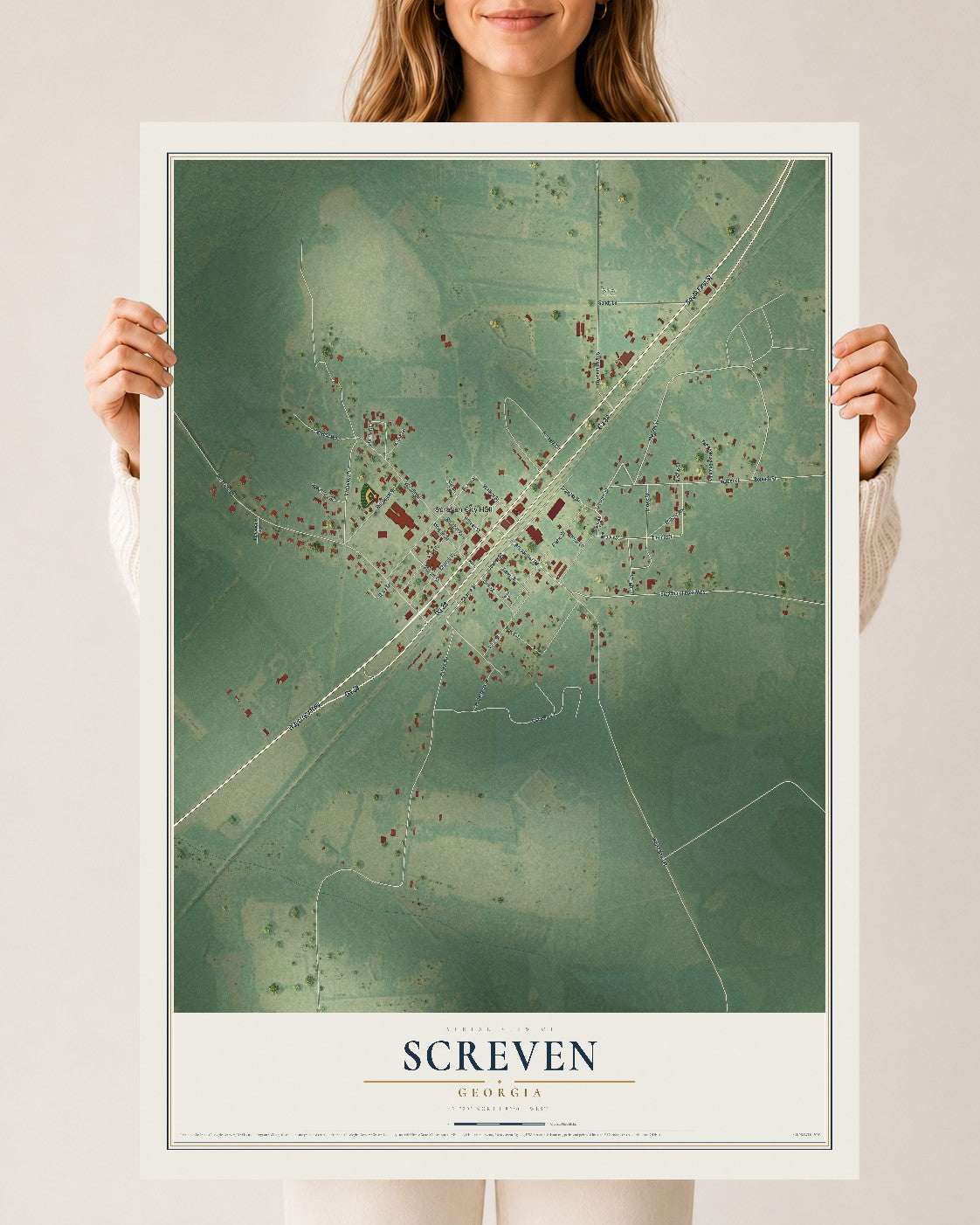 Screven, Georgia map print, 24" x 36" Archival Matte Print mockup