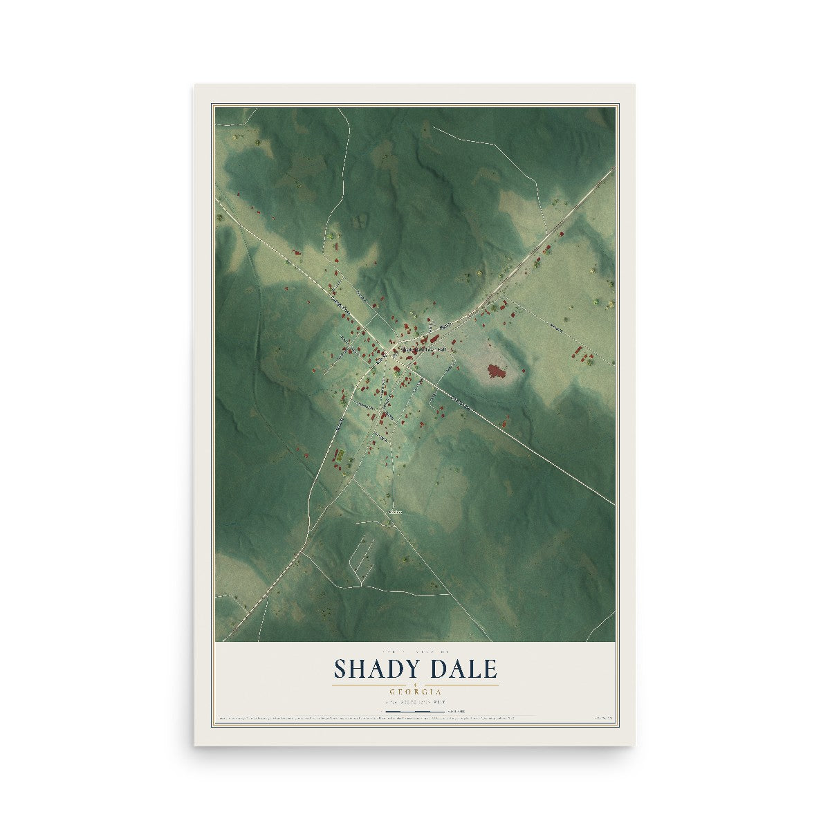 Shady Dale, Georgia map print, 12" x 18" Archival Matte Print mockup