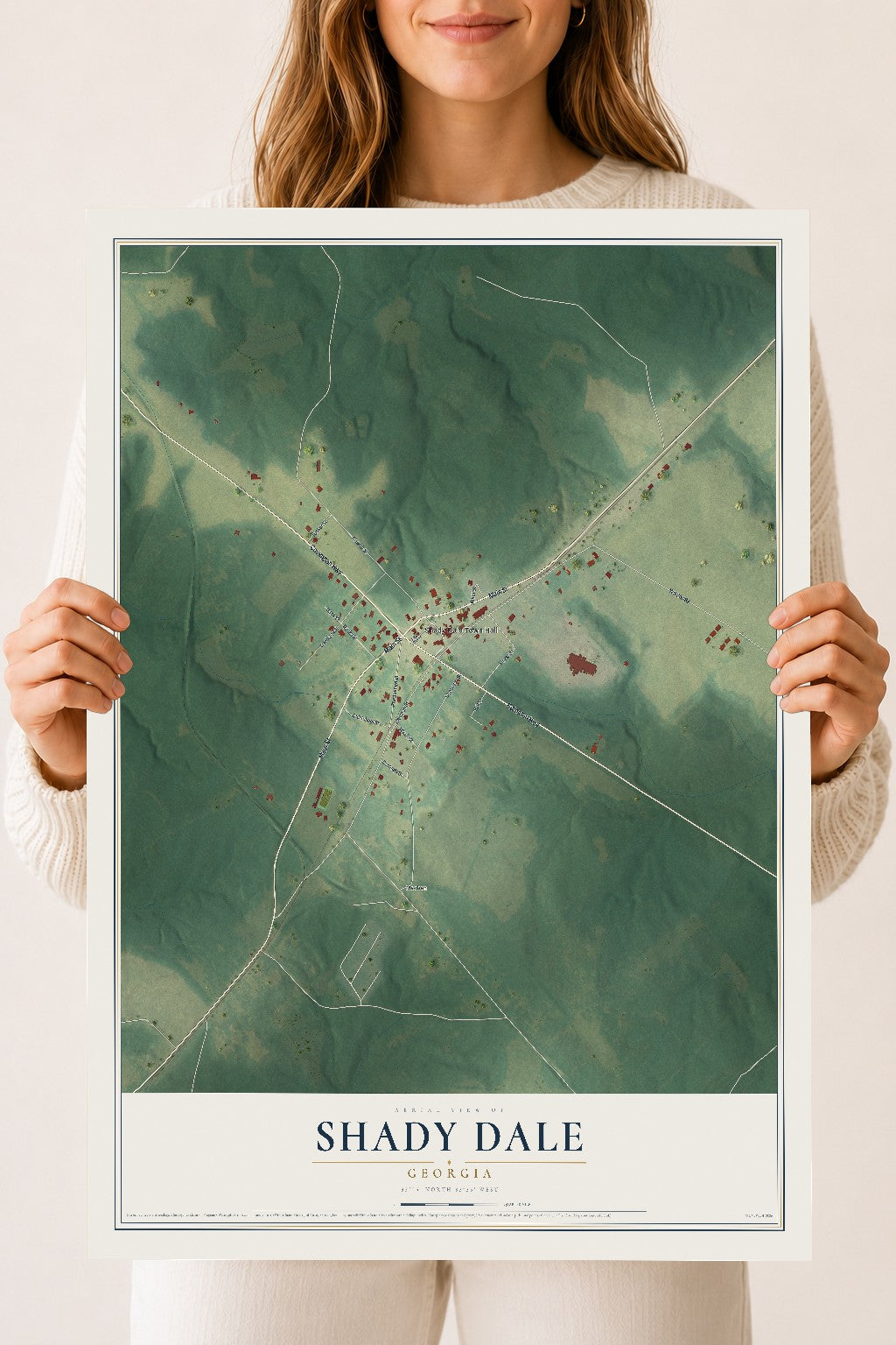Shady Dale, Georgia map print, 18" x 24" Archival Matte Print mockup