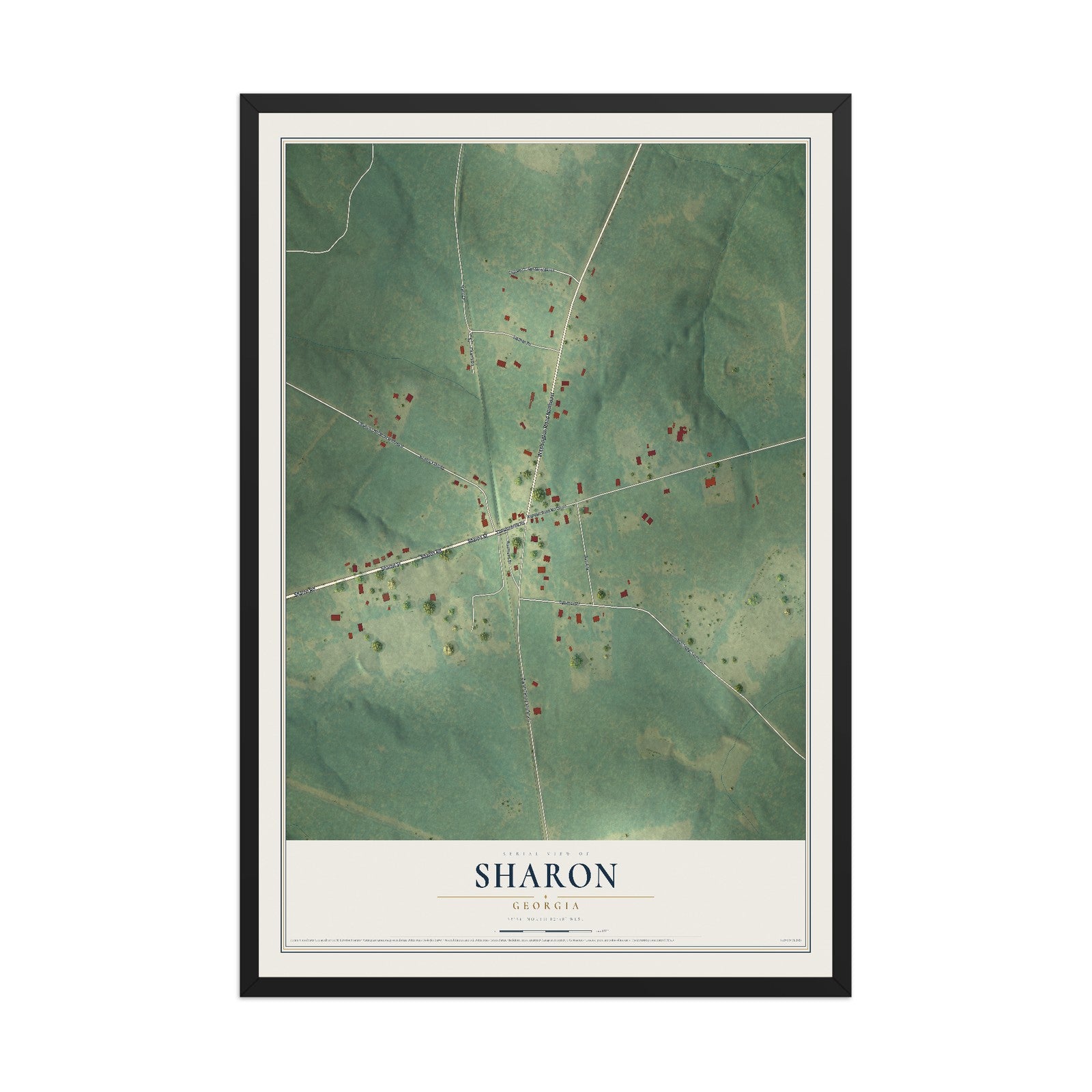 Sharon, Georgia map print, 12" x 18" W/ Black Ayous Wood Frame mockup