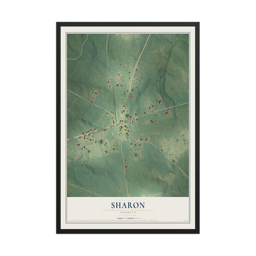 Map of Sharon, Georgia, 12 x 18 inch print in a black wood frame