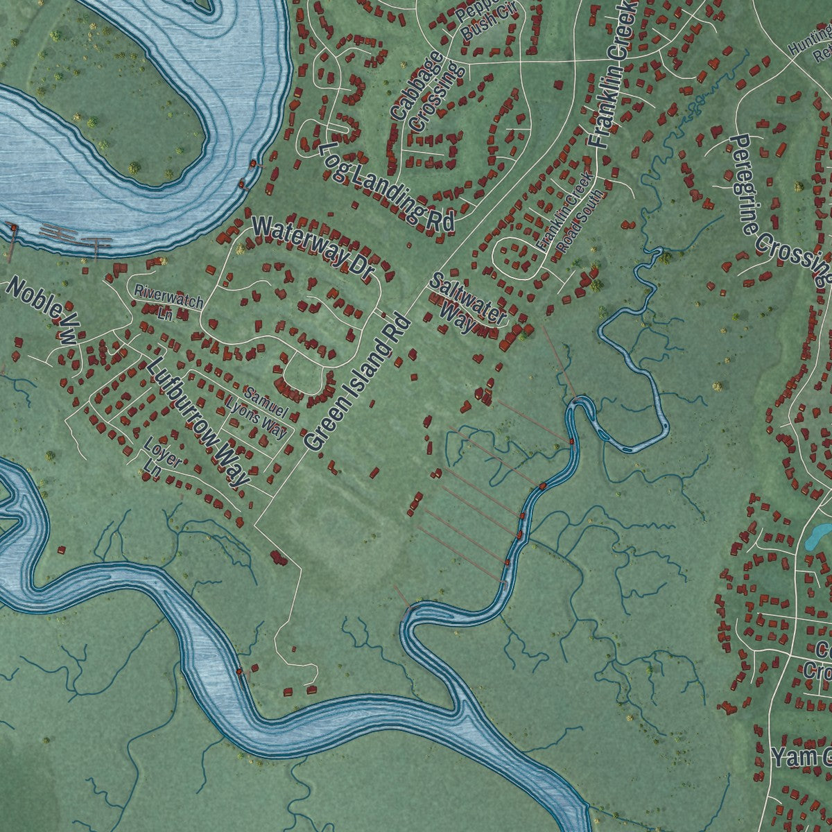 Close-up 2 of the Skidaway Island, Georgia map artwork