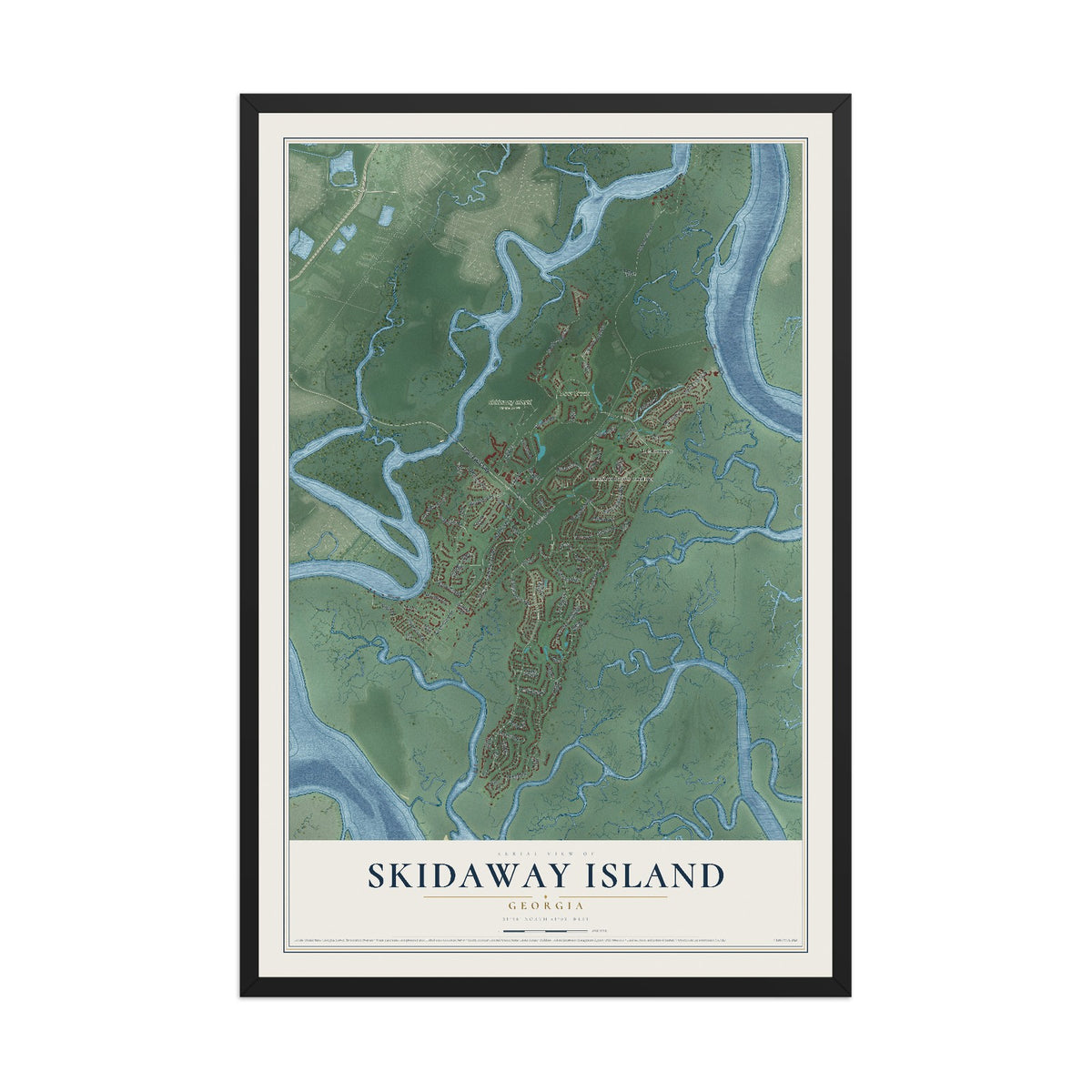 Skidaway Island, Georgia map print, 12" x 18" W/ Black Ayous Wood Frame mockup
