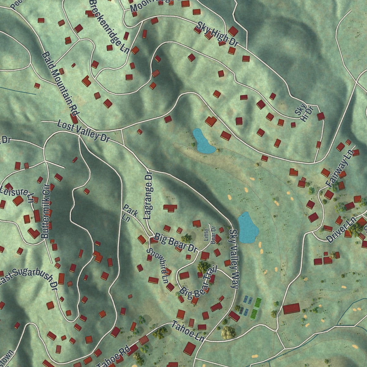 Close-up 1 of the Sky Valley, Georgia map artwork