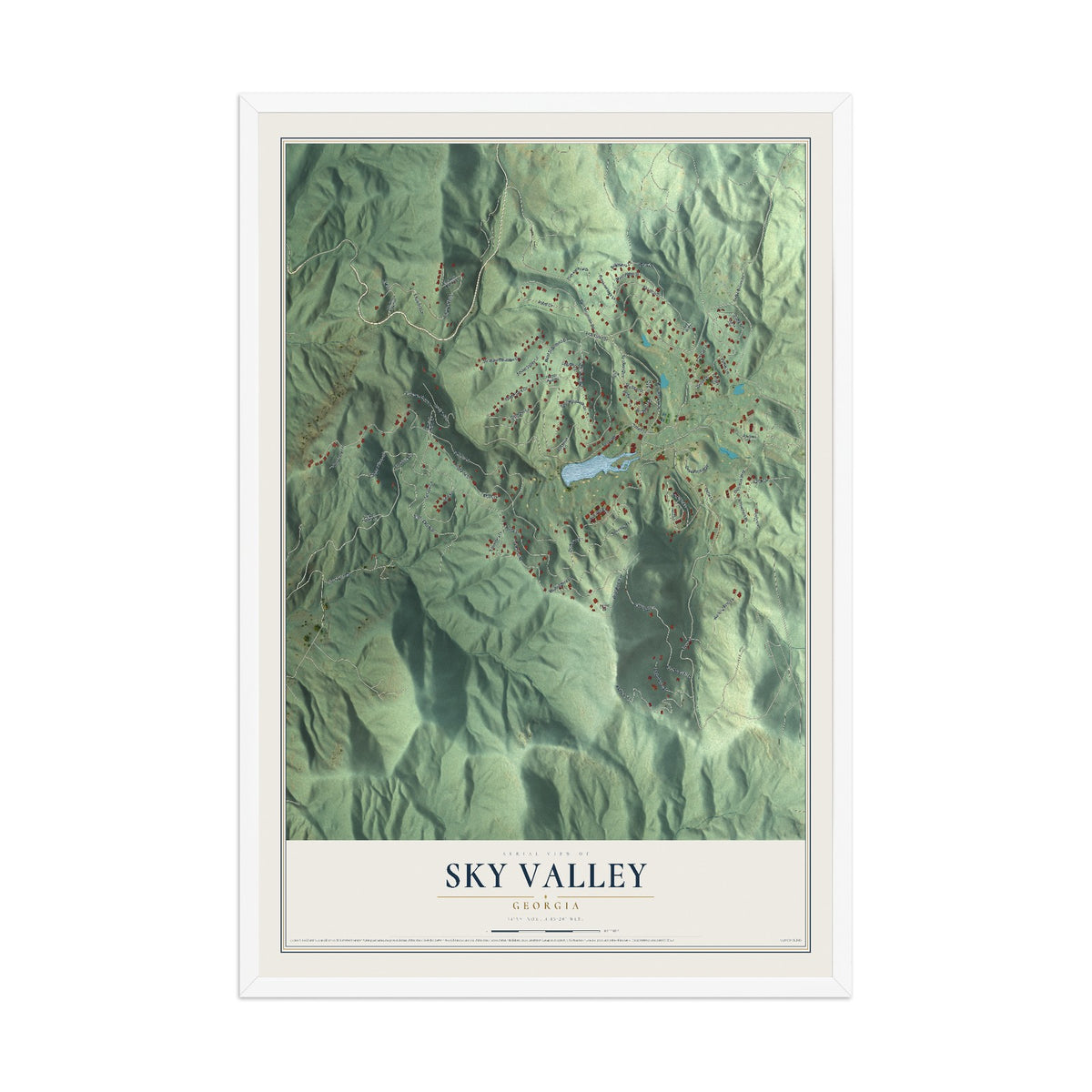 Sky Valley, Georgia map print, 12" x 18" W/ White Ayous Wood Frame mockup