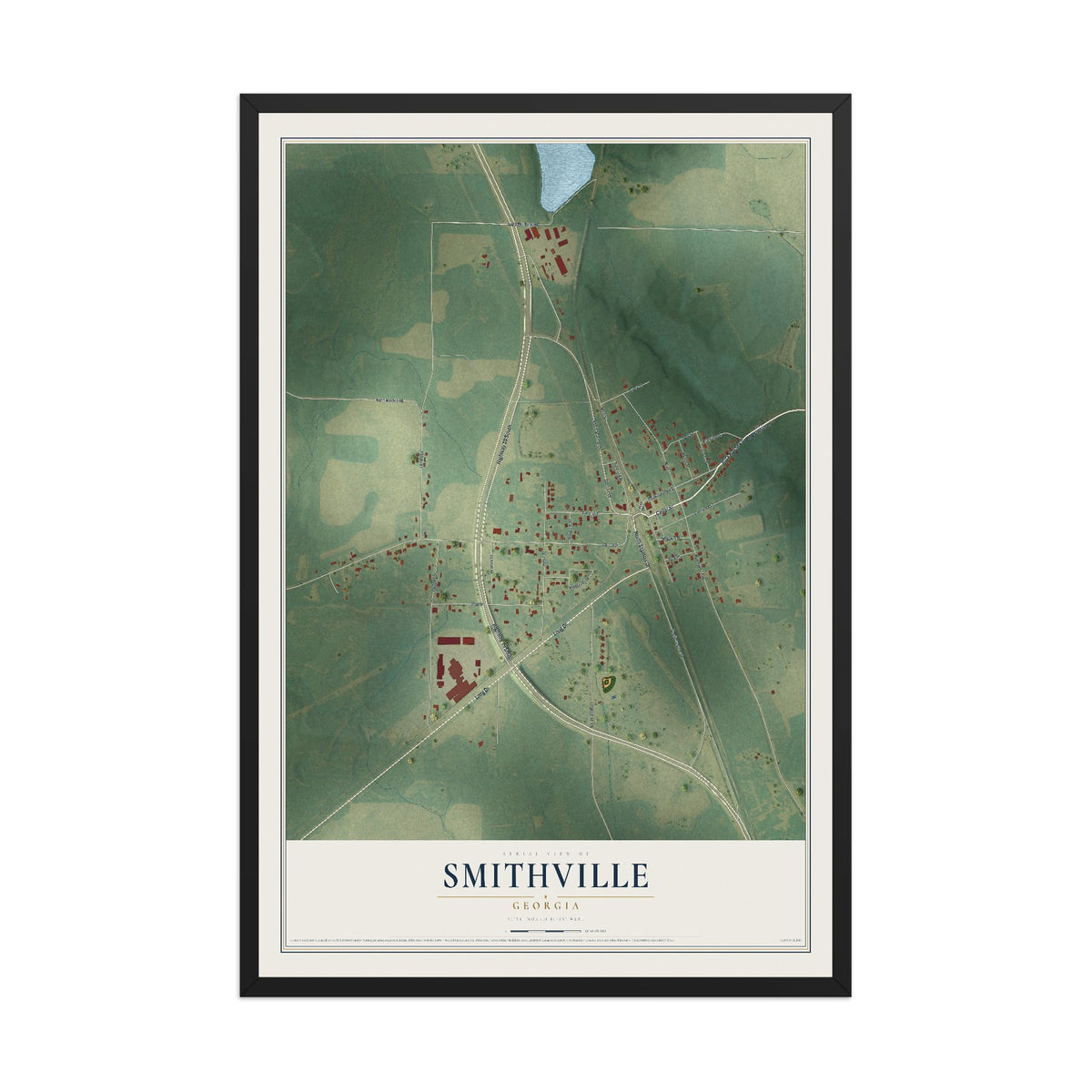 Smithville, Georgia map print, 12" x 18" W/ Black Ayous Wood Frame mockup