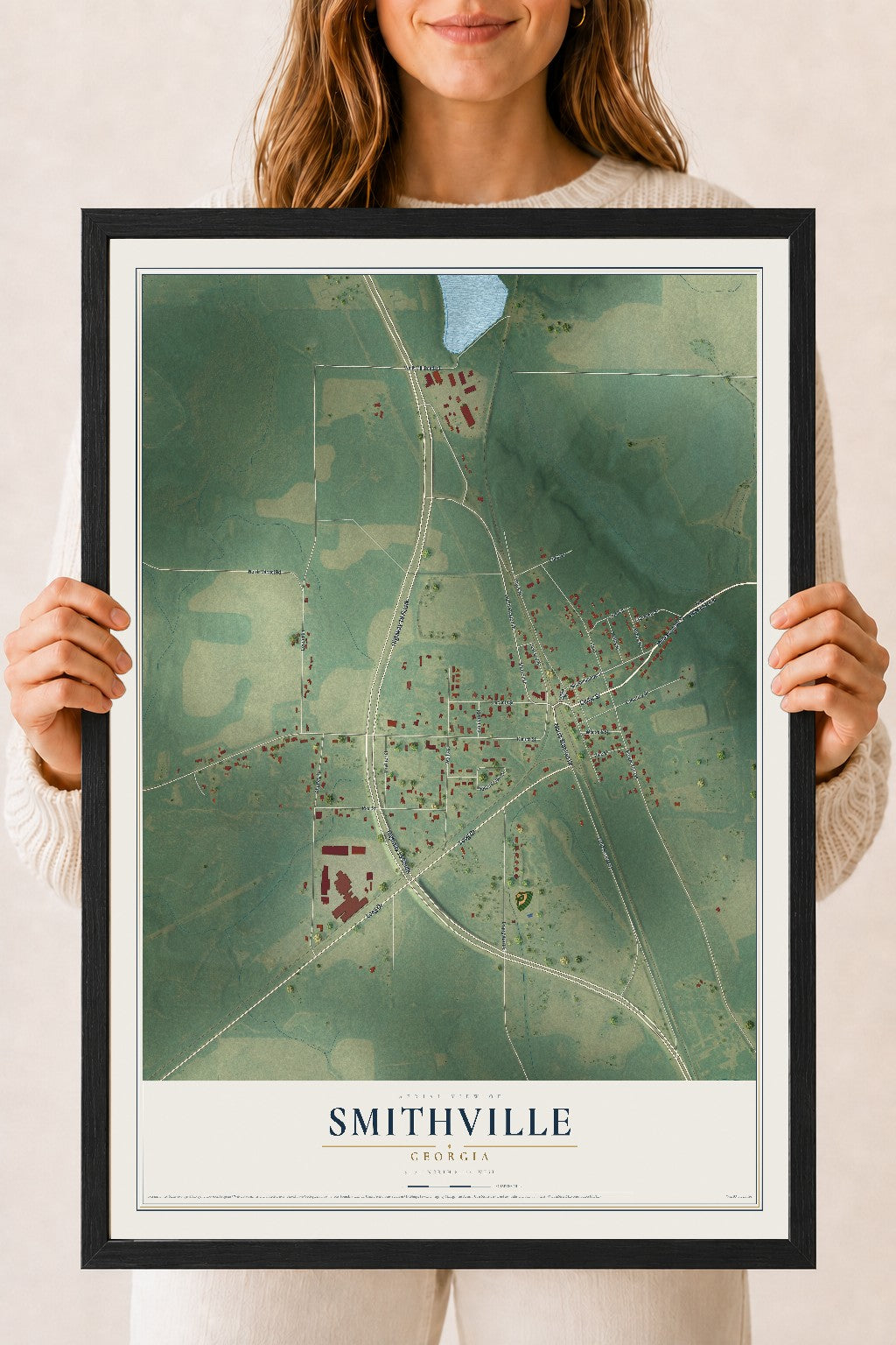 Smithville, Georgia map print, 18" x 24" W/ Black Ayous Wood Frame mockup