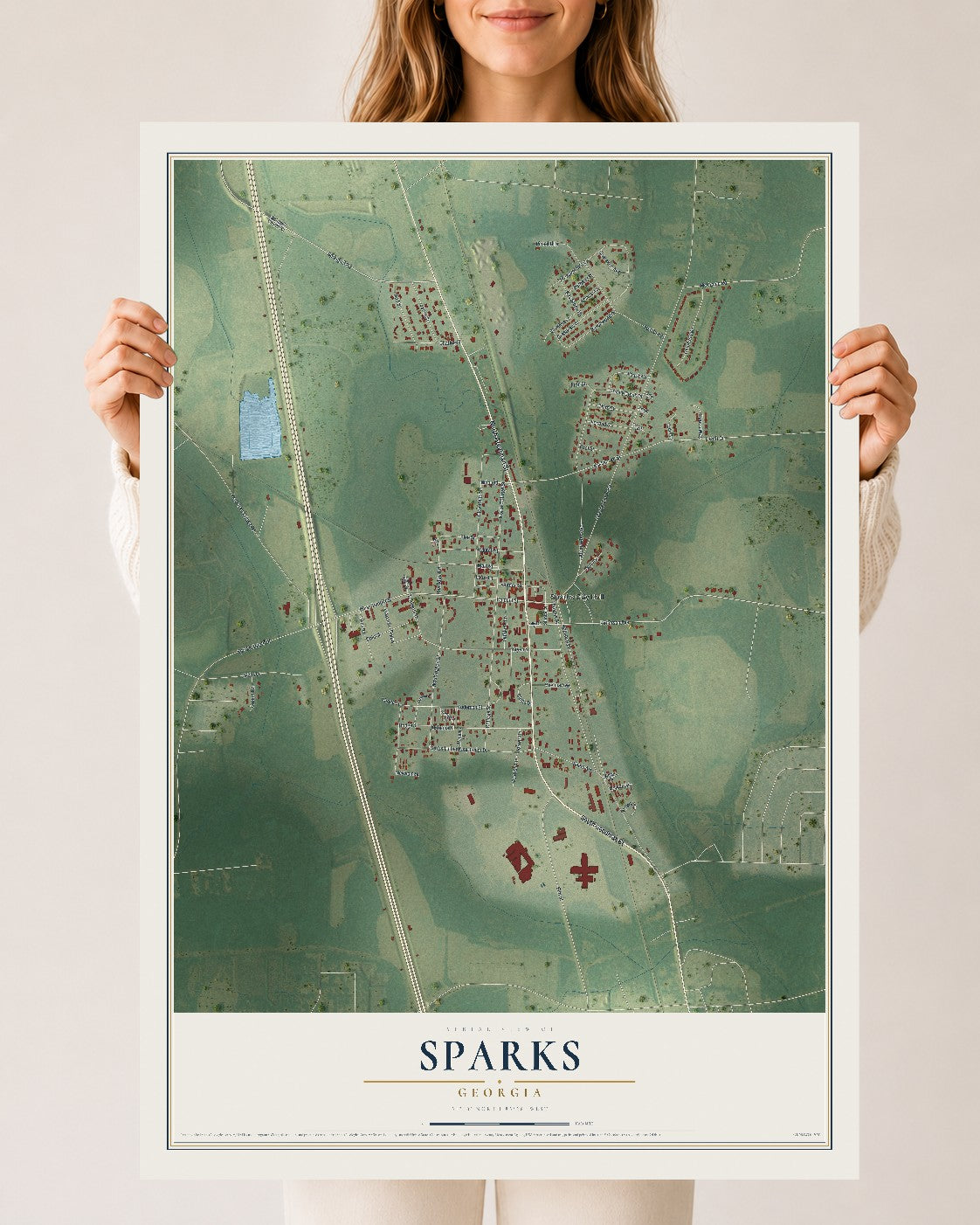 Sparks, Georgia map print, 24" x 36" Archival Matte Print mockup