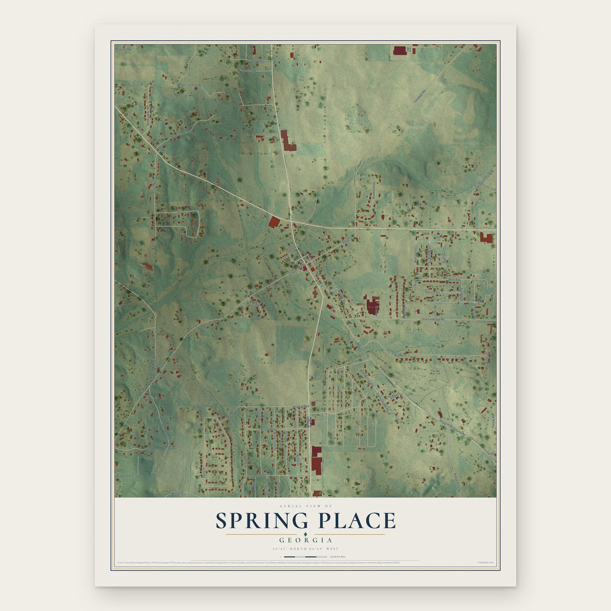Spring Place, Georgia map print, the full design