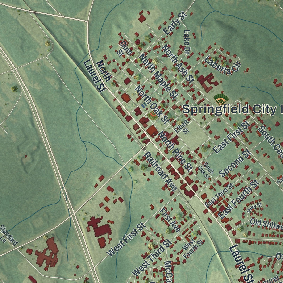 Close-up 1 of the Springfield, Georgia map artwork