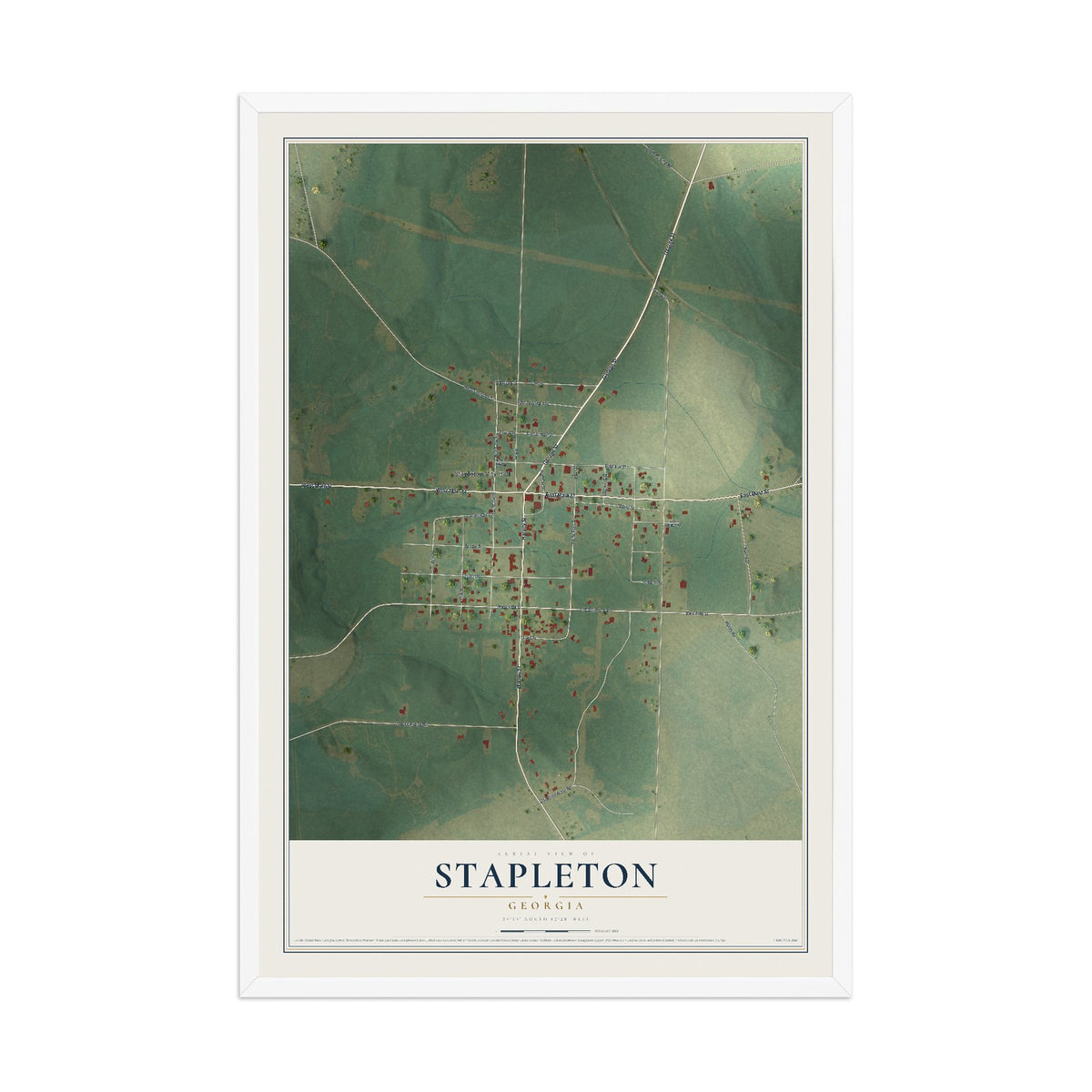 Stapleton, Georgia map print, 12" x 18" W/ White Ayous Wood Frame mockup