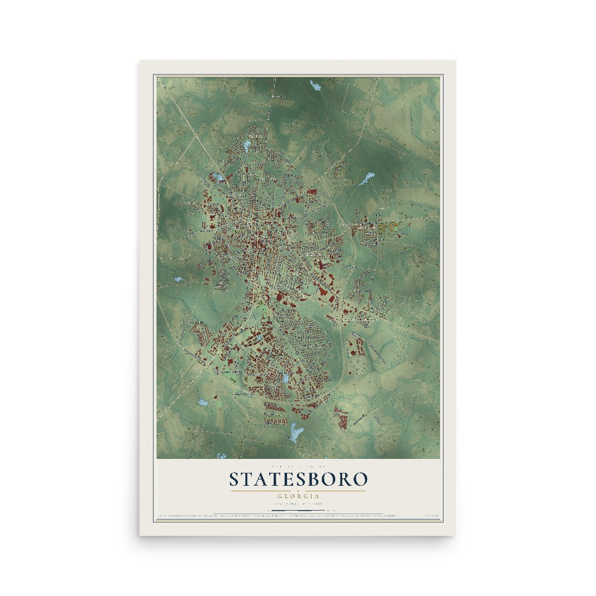 Statesboro, Georgia map print, 12" x 18" Archival Matte Print mockup