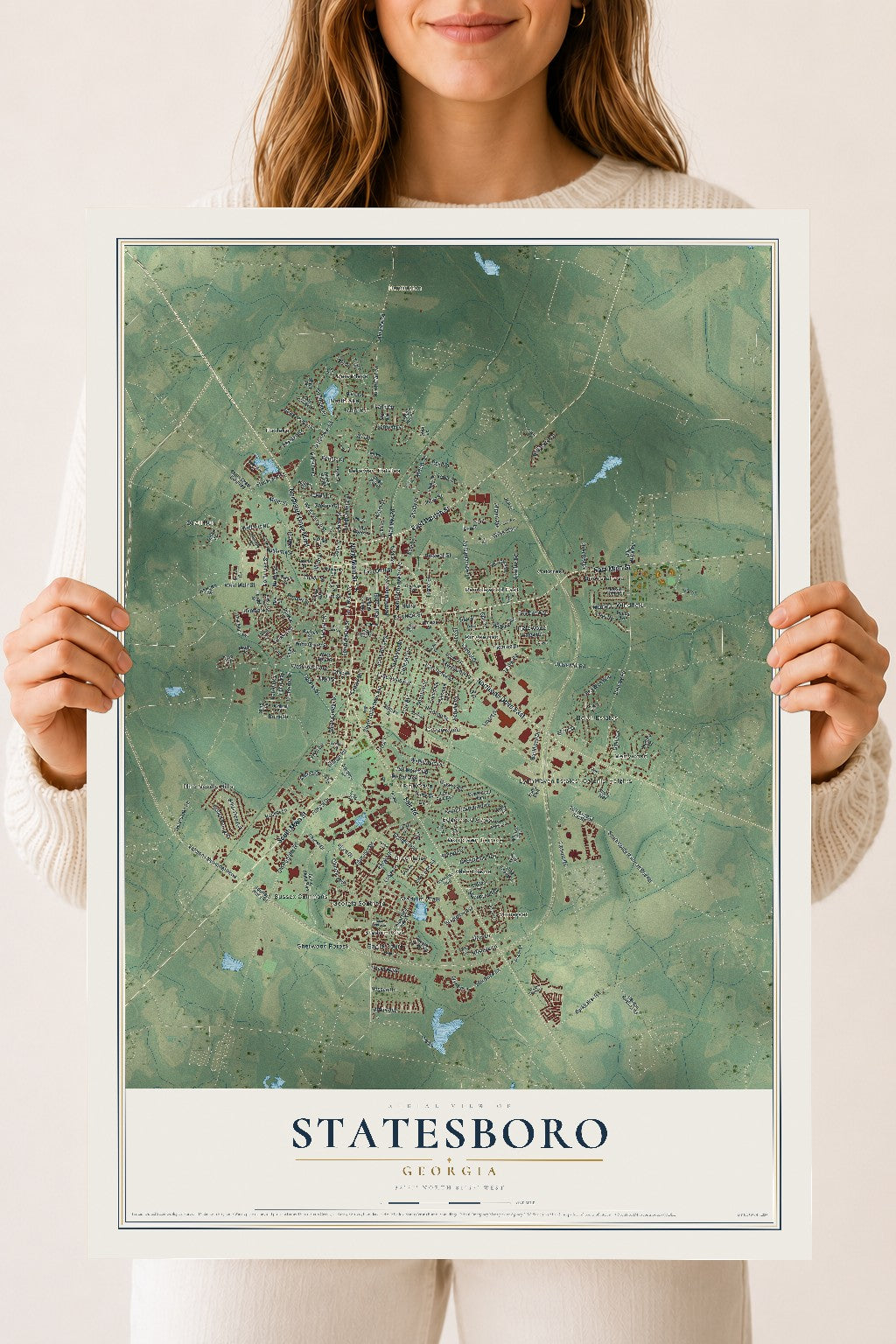 Statesboro, Georgia map print, 18" x 24" Archival Matte Print mockup