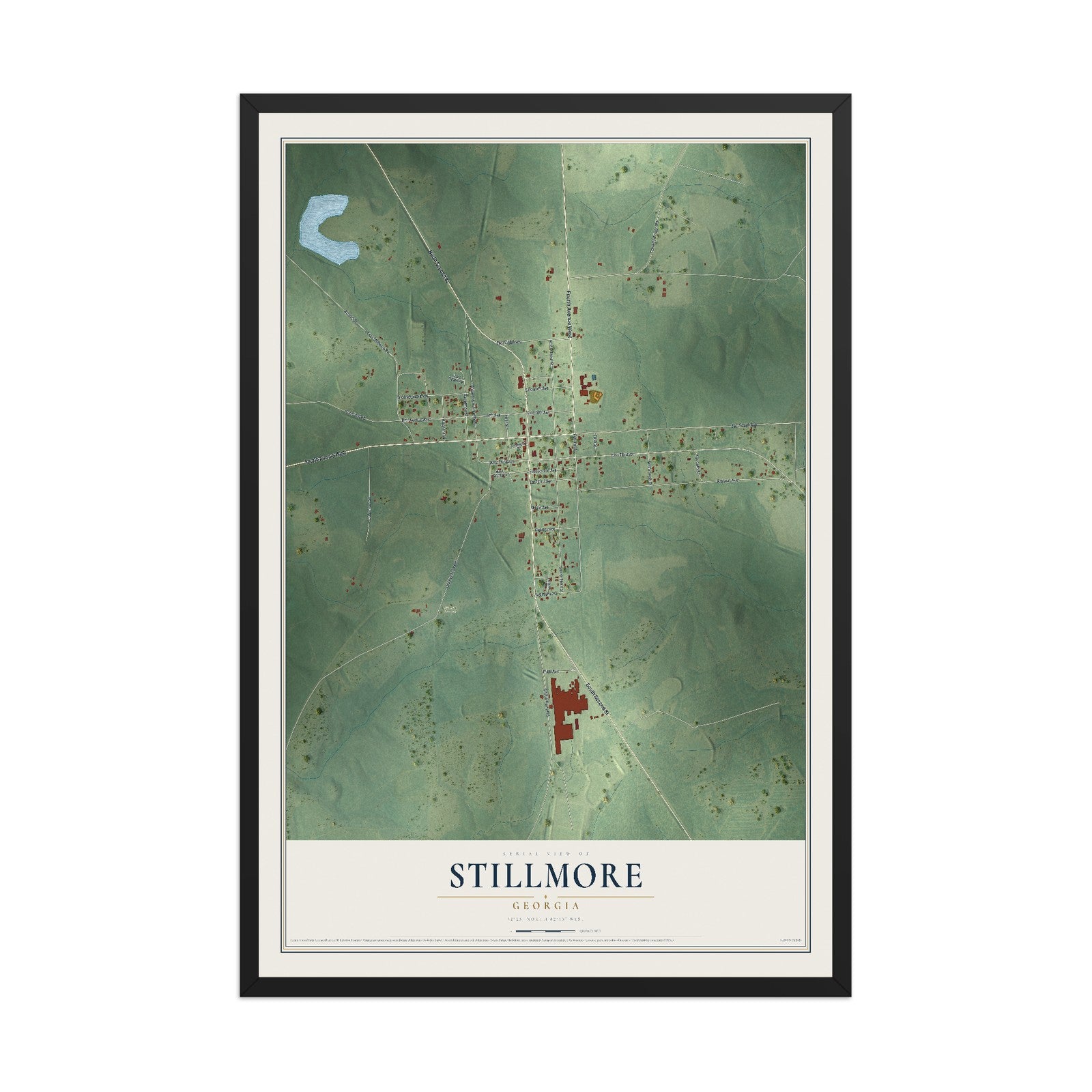 Stillmore, Georgia map print, 12" x 18" W/ Black Ayous Wood Frame mockup