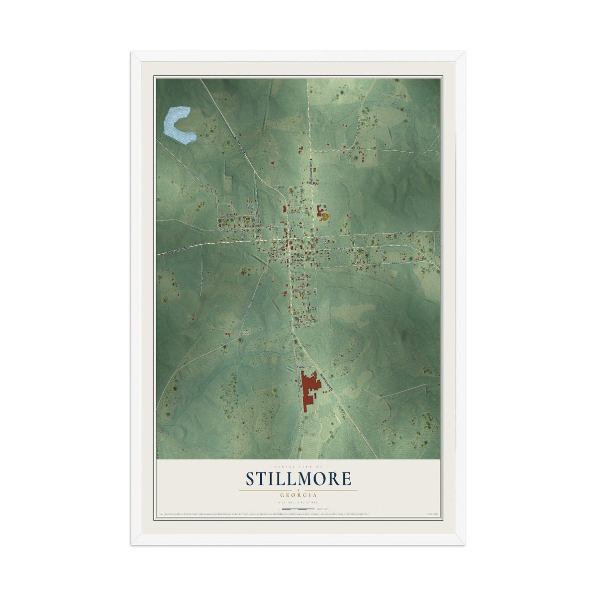 Stillmore, Georgia map print, 12" x 18" W/ White Ayous Wood Frame mockup