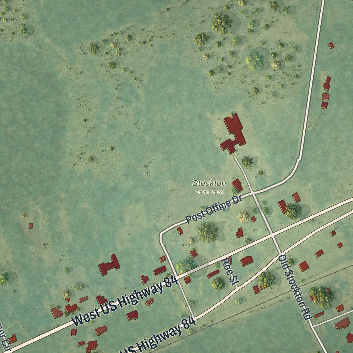 Close-up of the map of Stockton, Georgia print showing street and building detail