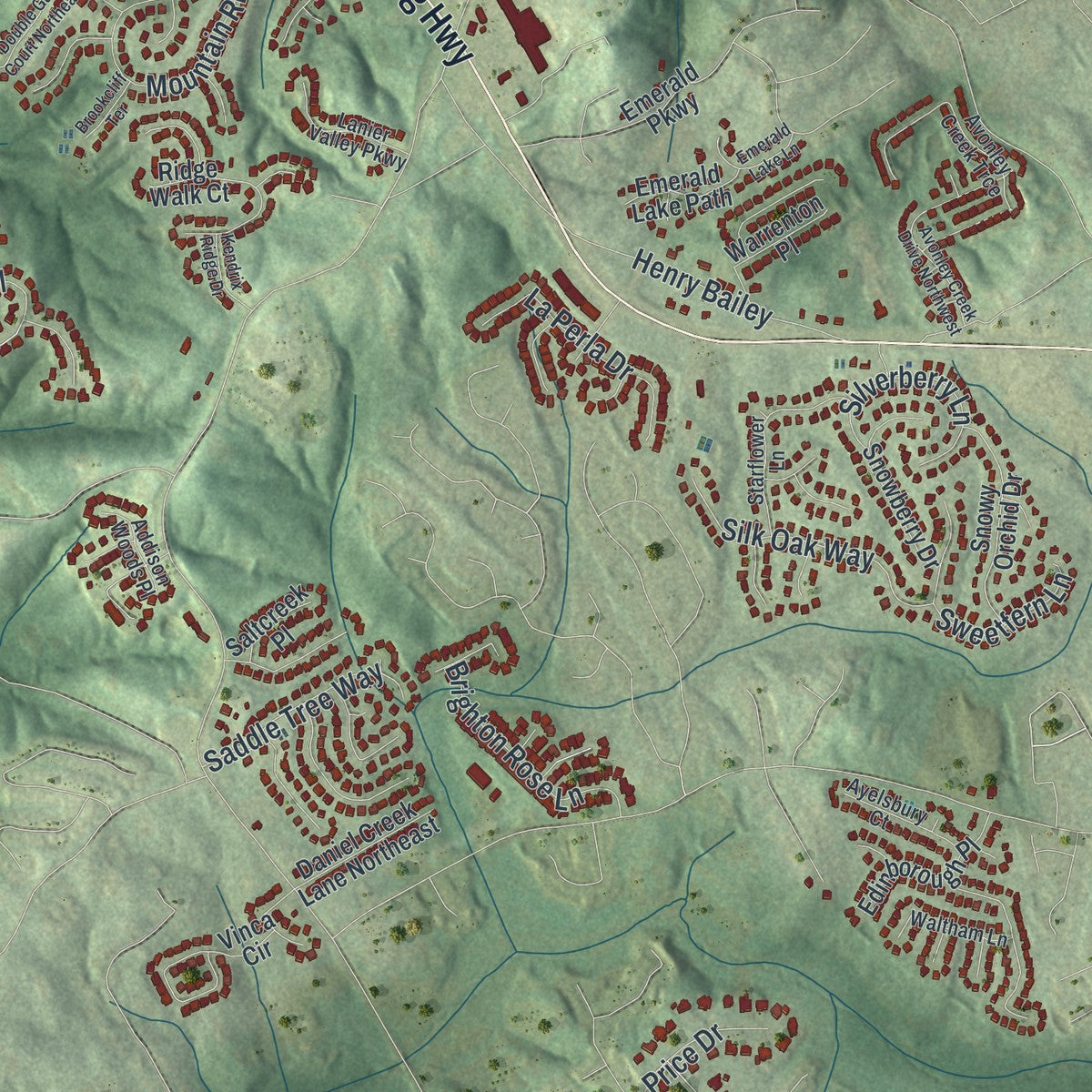Close-up 2 of the Sugar Hill, Georgia map artwork