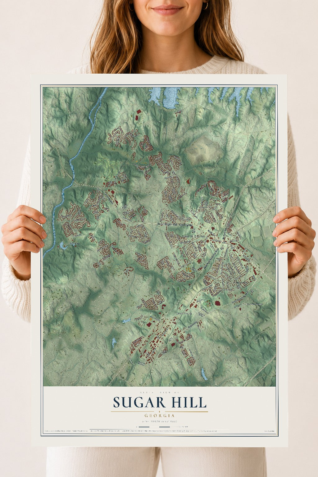 Sugar Hill, Georgia map print, 18" x 24" Archival Matte Print mockup