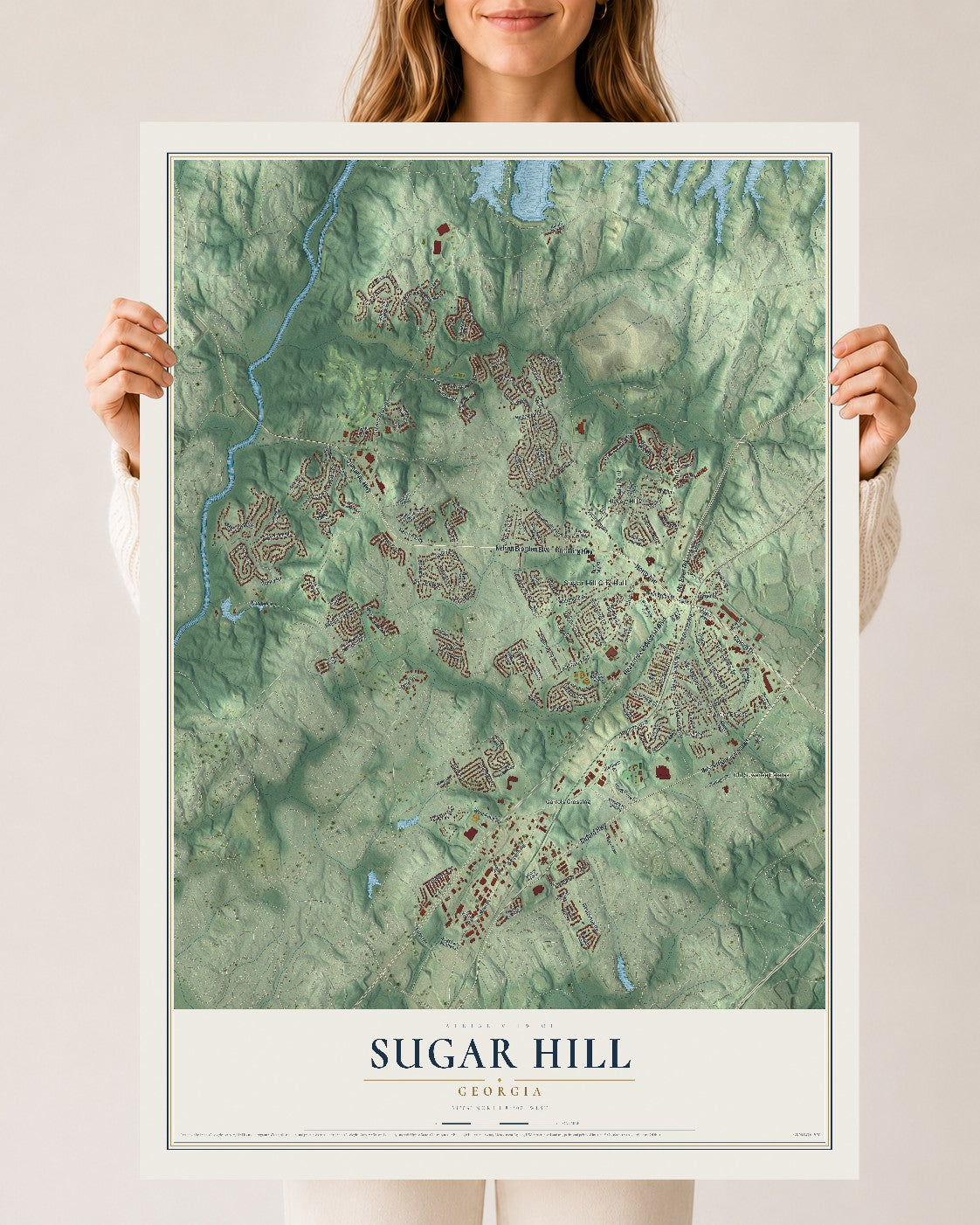 Sugar Hill, Georgia map print, 24" x 36" Archival Matte Print mockup