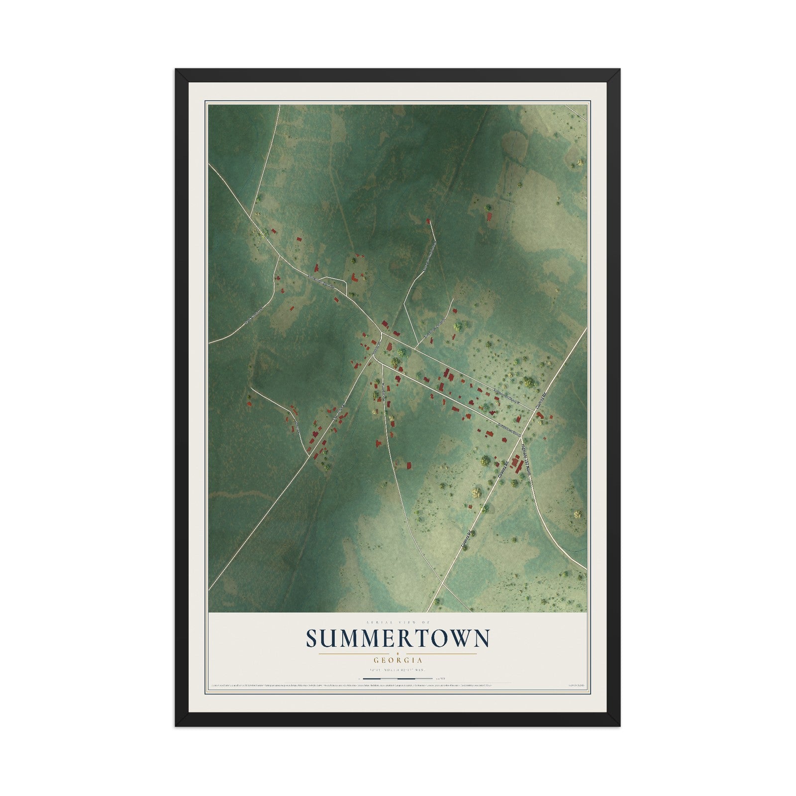 Summertown, Georgia map print, 12" x 18" W/ Black Ayous Wood Frame mockup