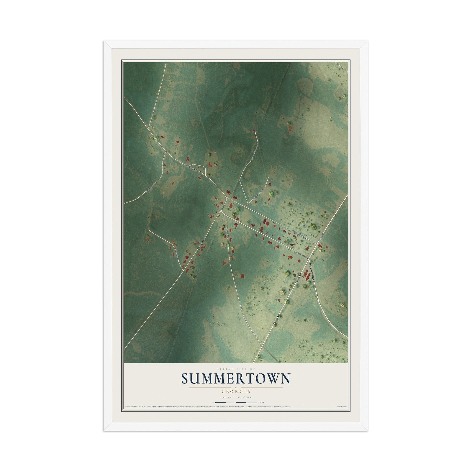 Summertown, Georgia map print, 12" x 18" W/ White Ayous Wood Frame mockup