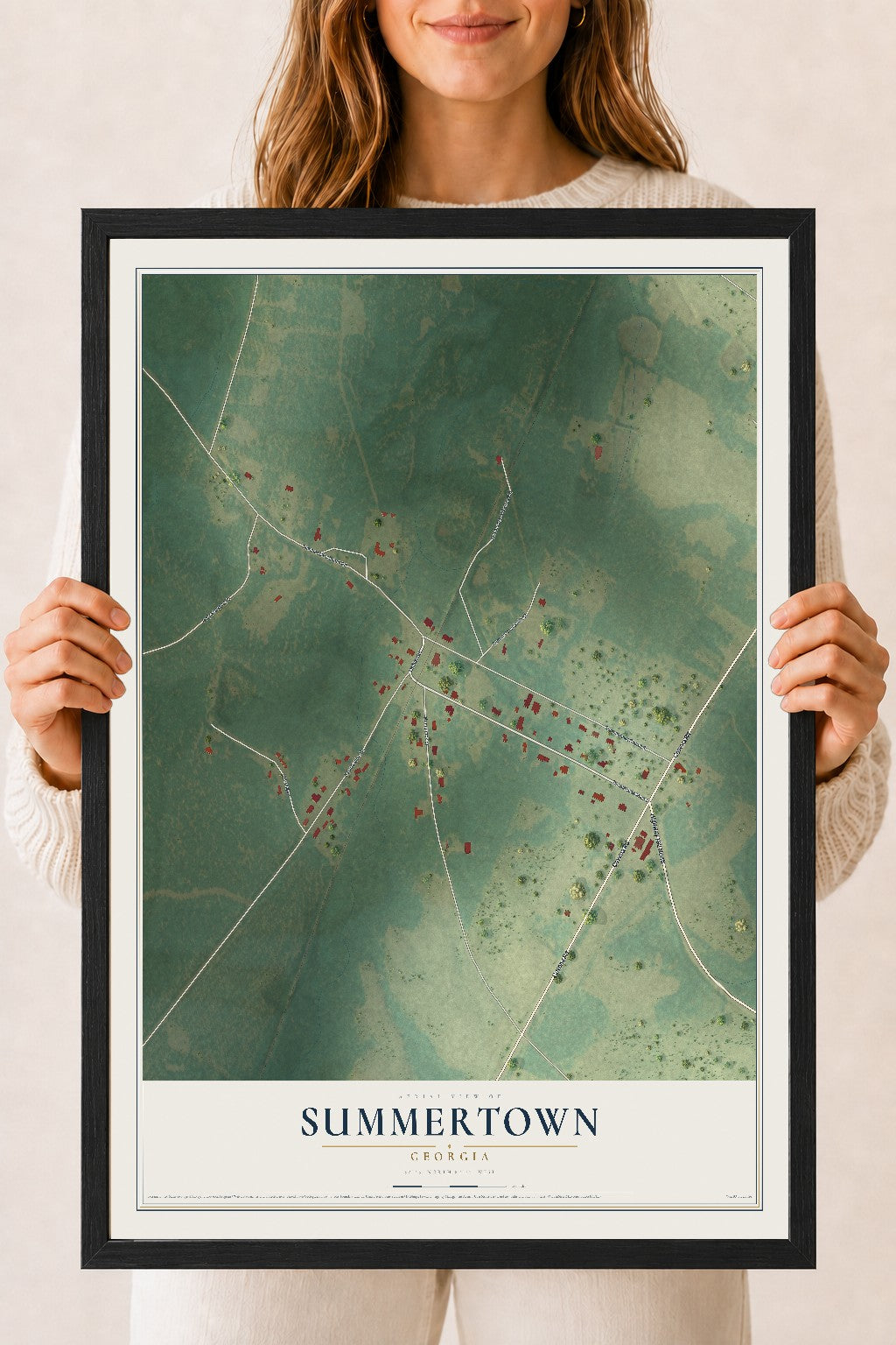 Summertown, Georgia map print, 18" x 24" W/ Black Ayous Wood Frame mockup