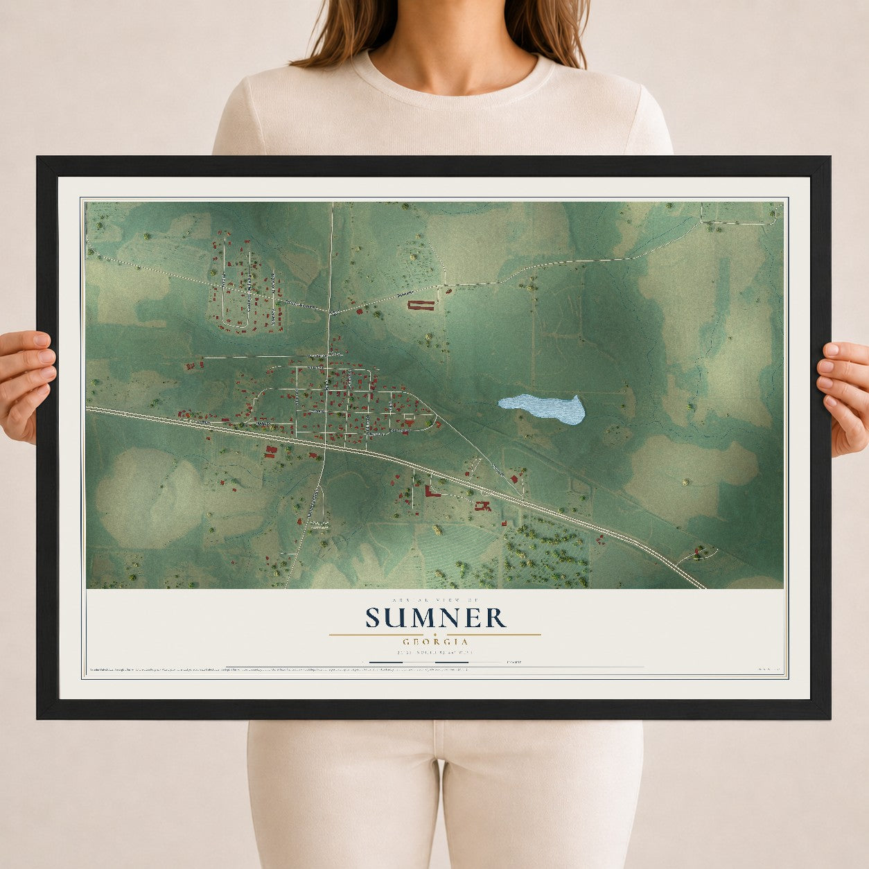 Sumner, Georgia map print, 18" x 24" W/ Black Ayous Wood Frame mockup