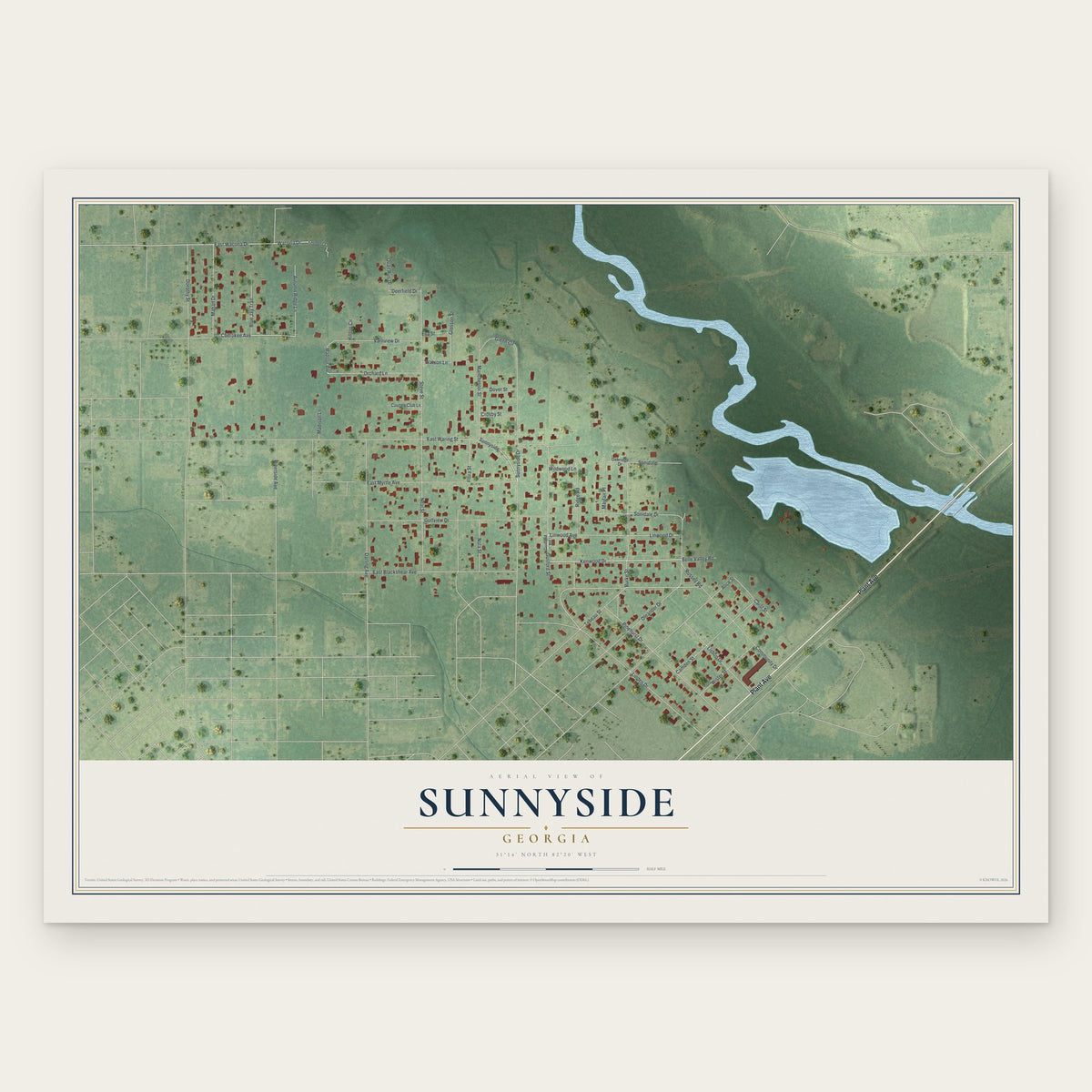 Sunnyside, Georgia map print, the full design
