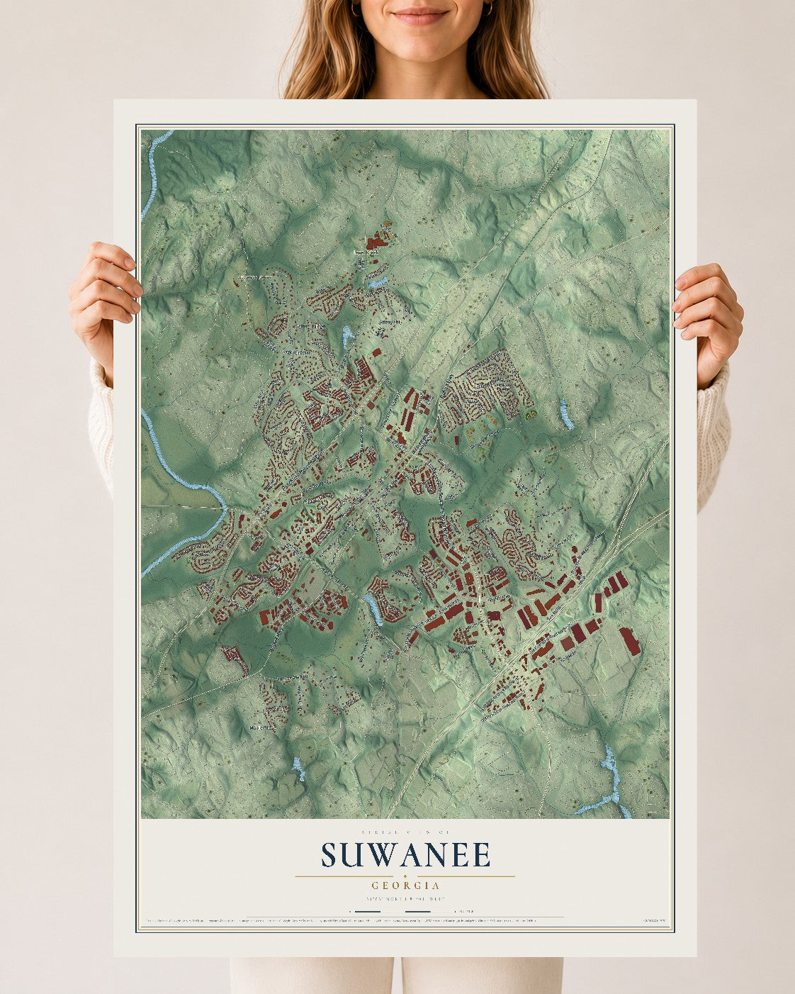 Suwanee, Georgia map print, 24" x 36" Archival Matte Print mockup