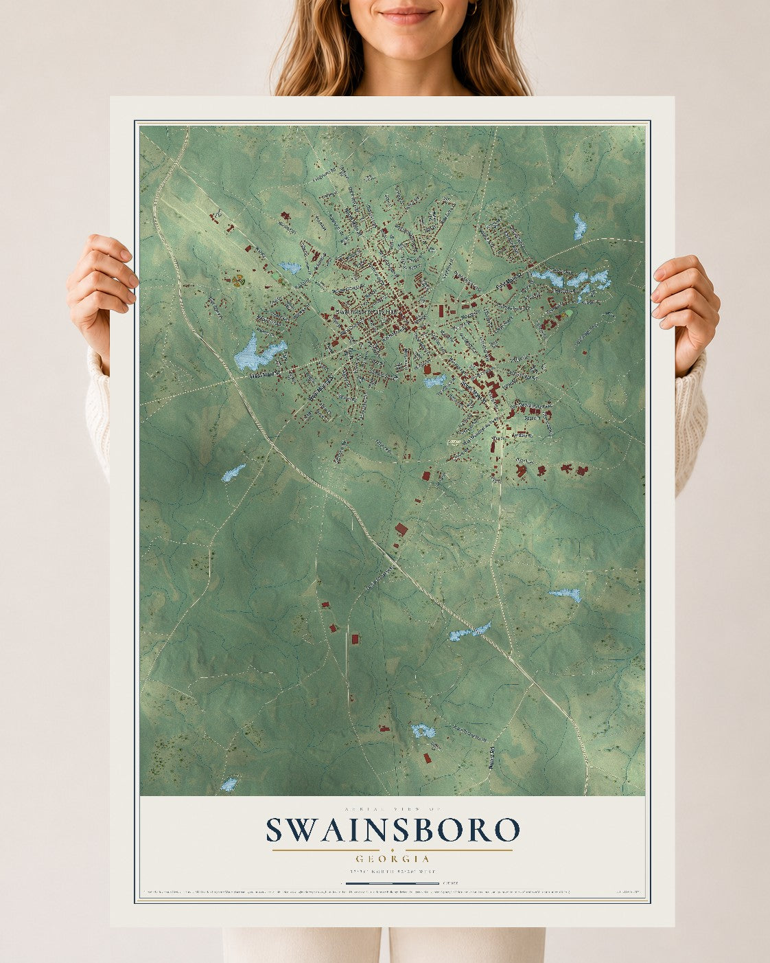 Swainsboro, Georgia map print, 24" x 36" Archival Matte Print mockup