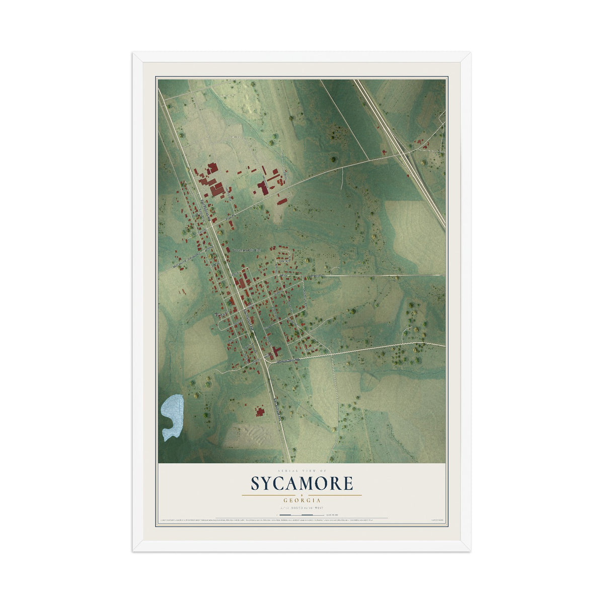 Sycamore, Georgia map print, 12" x 18" W/ White Ayous Wood Frame mockup