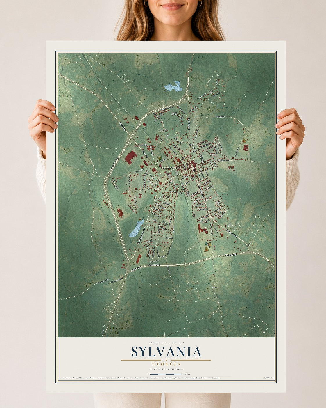 Sylvania, Georgia map print, 24" x 36" Archival Matte Print mockup