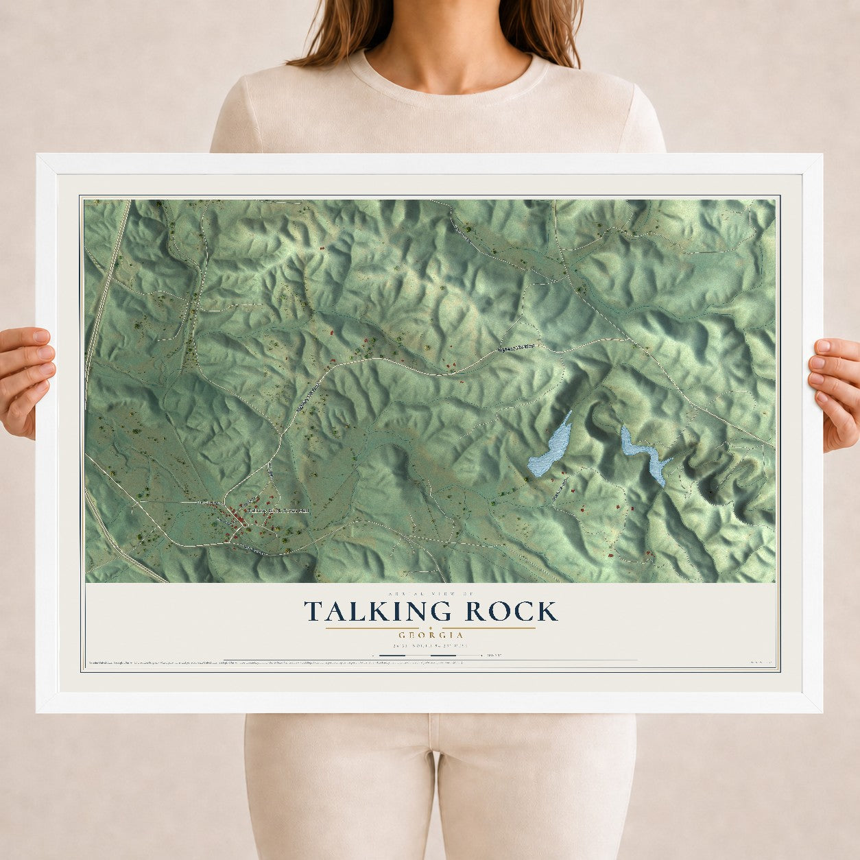 Talking Rock, Georgia map print, 18" x 24" W/ White Ayous Wood Frame mockup
