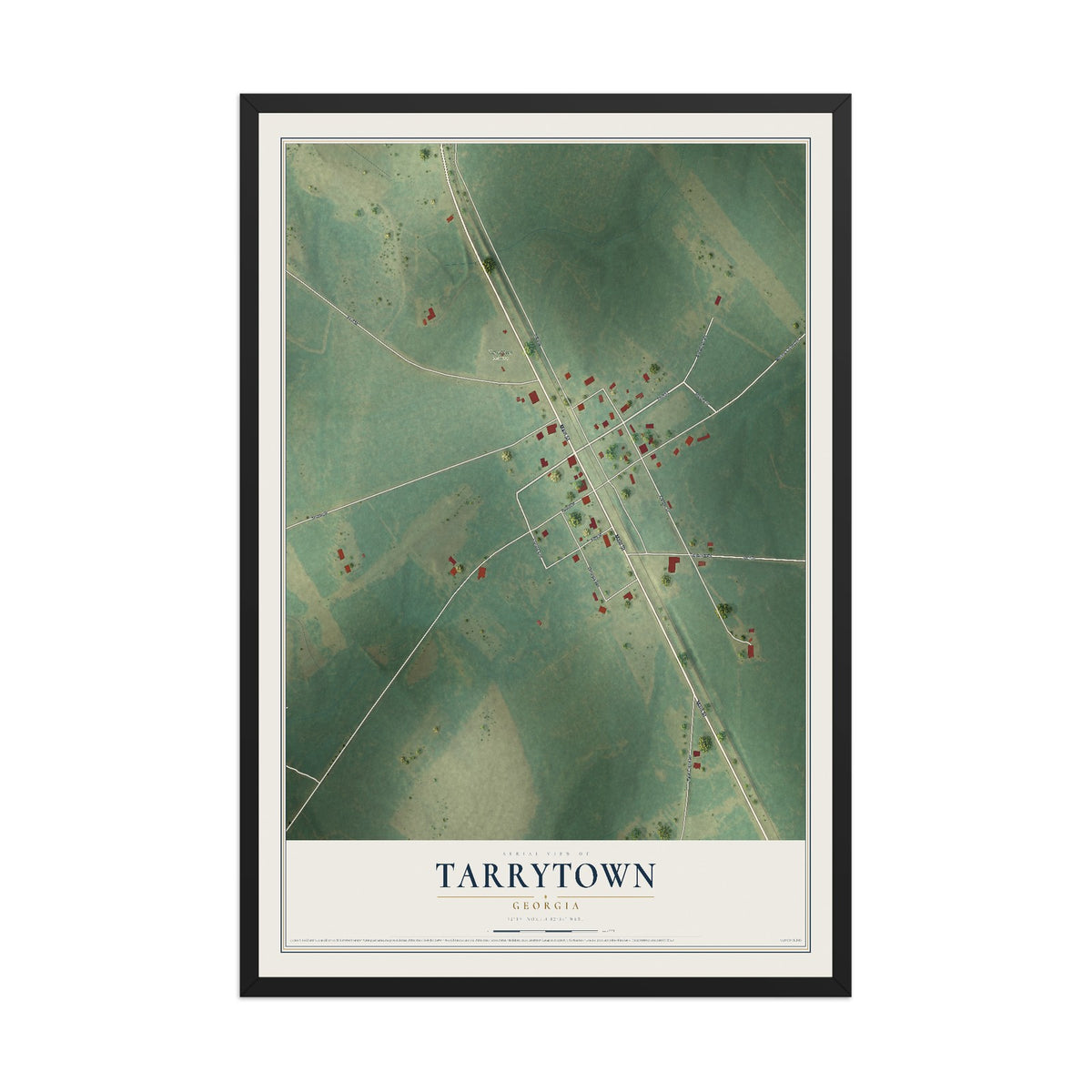 Tarrytown, Georgia map print, 12" x 18" W/ Black Ayous Wood Frame mockup
