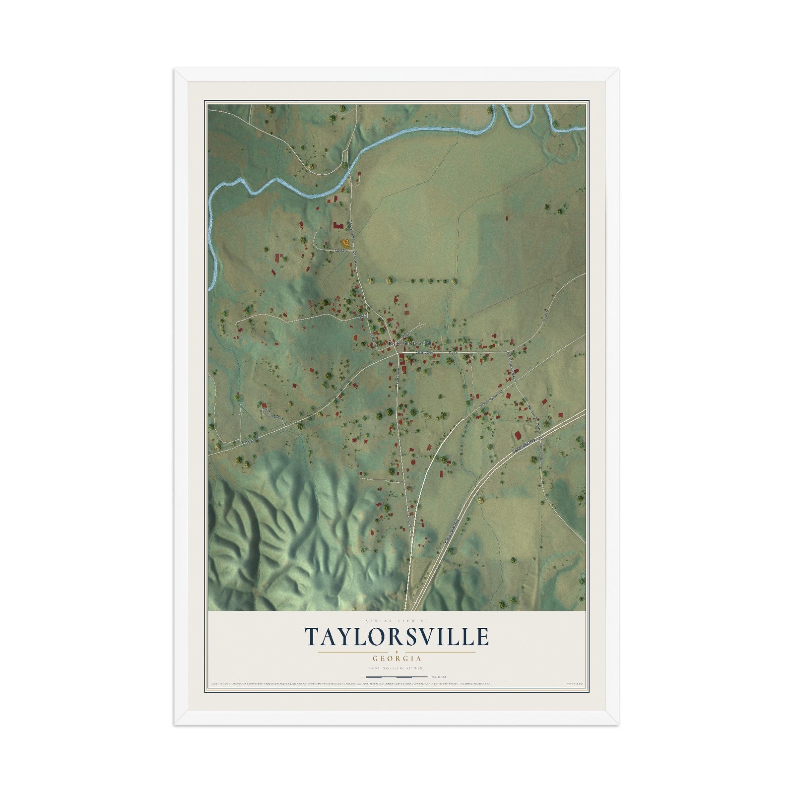 Taylorsville, Georgia map print, 12" x 18" W/ White Ayous Wood Frame mockup